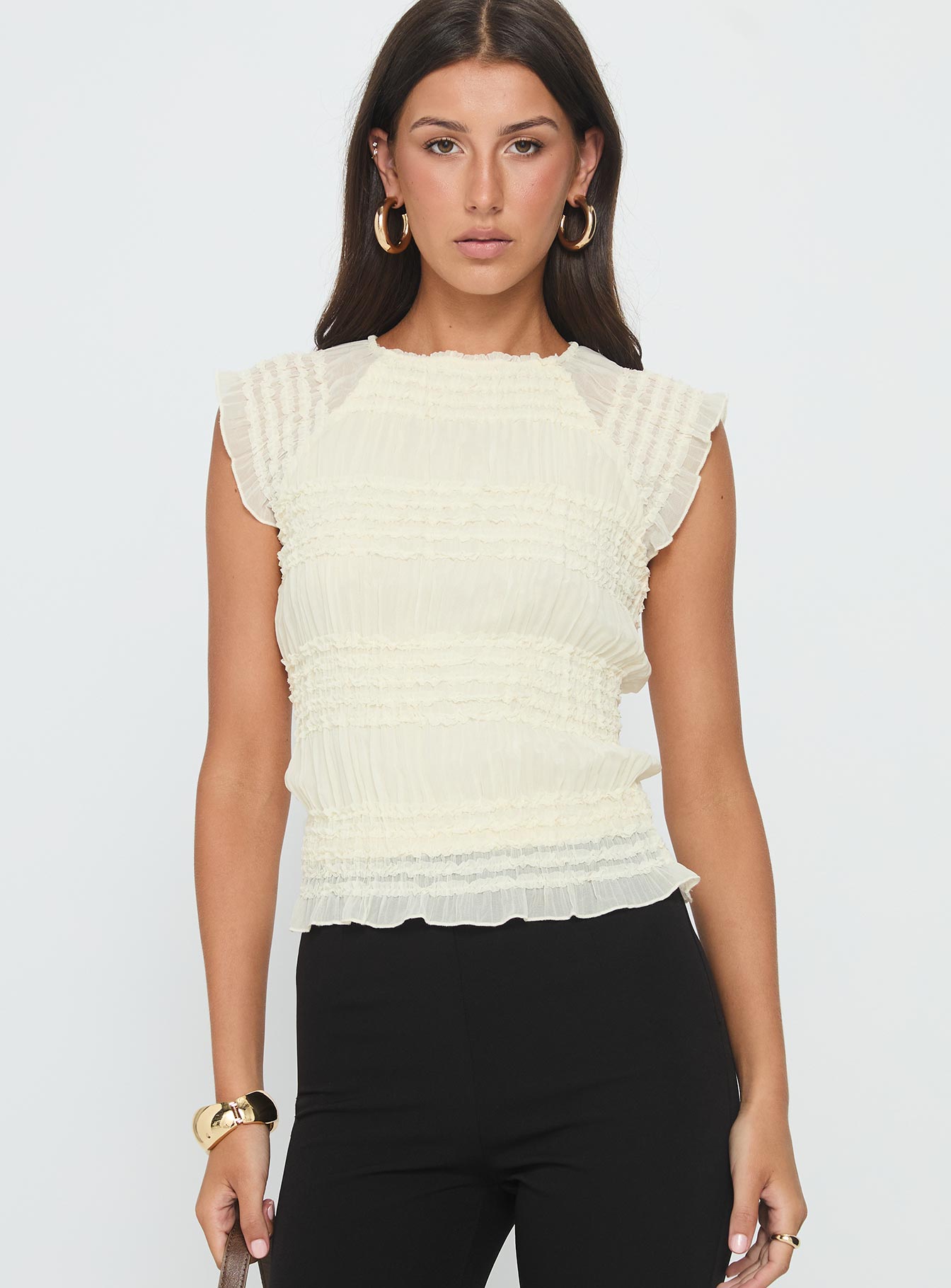Alternative view of Talyn Cap Sleeve Frill Top Cream