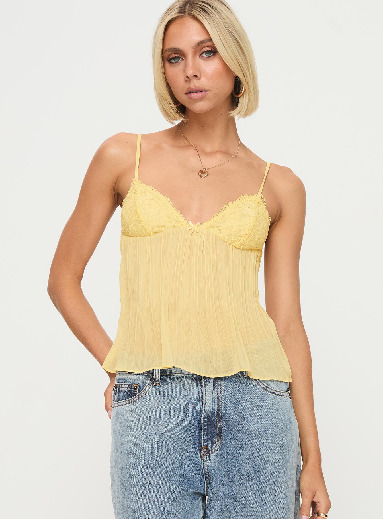 Alternative view of Zami Pleat Top Lemon