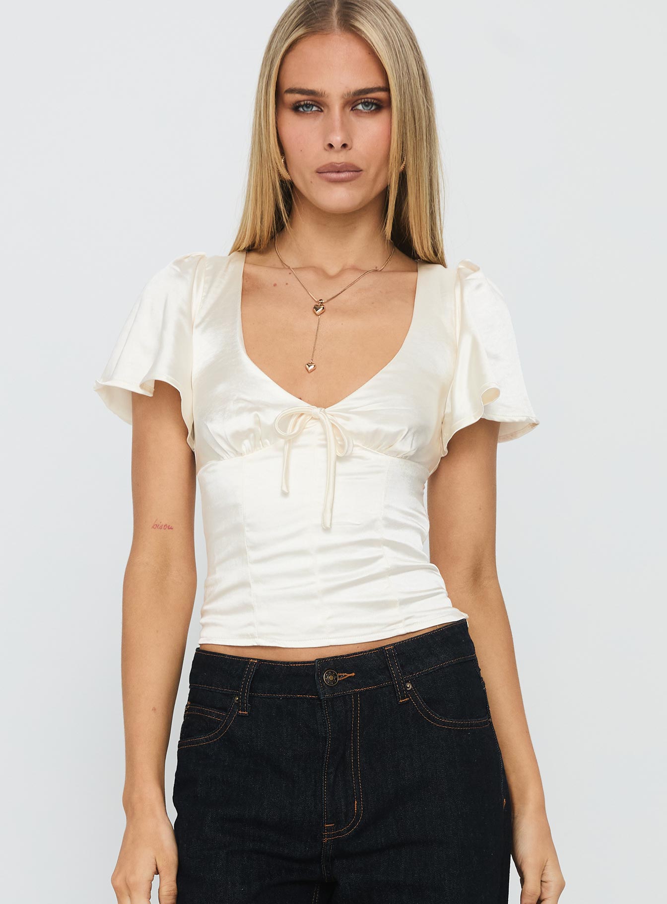 Sun Will Rise Tie Detail Top Cream - Image 2