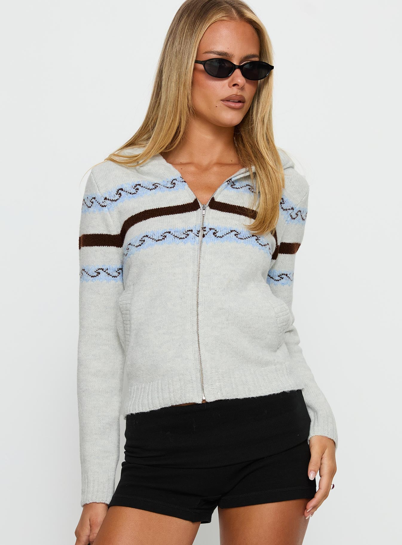 Alternative view of Zaylina Graphic Zip Through Knit Sweater Grey