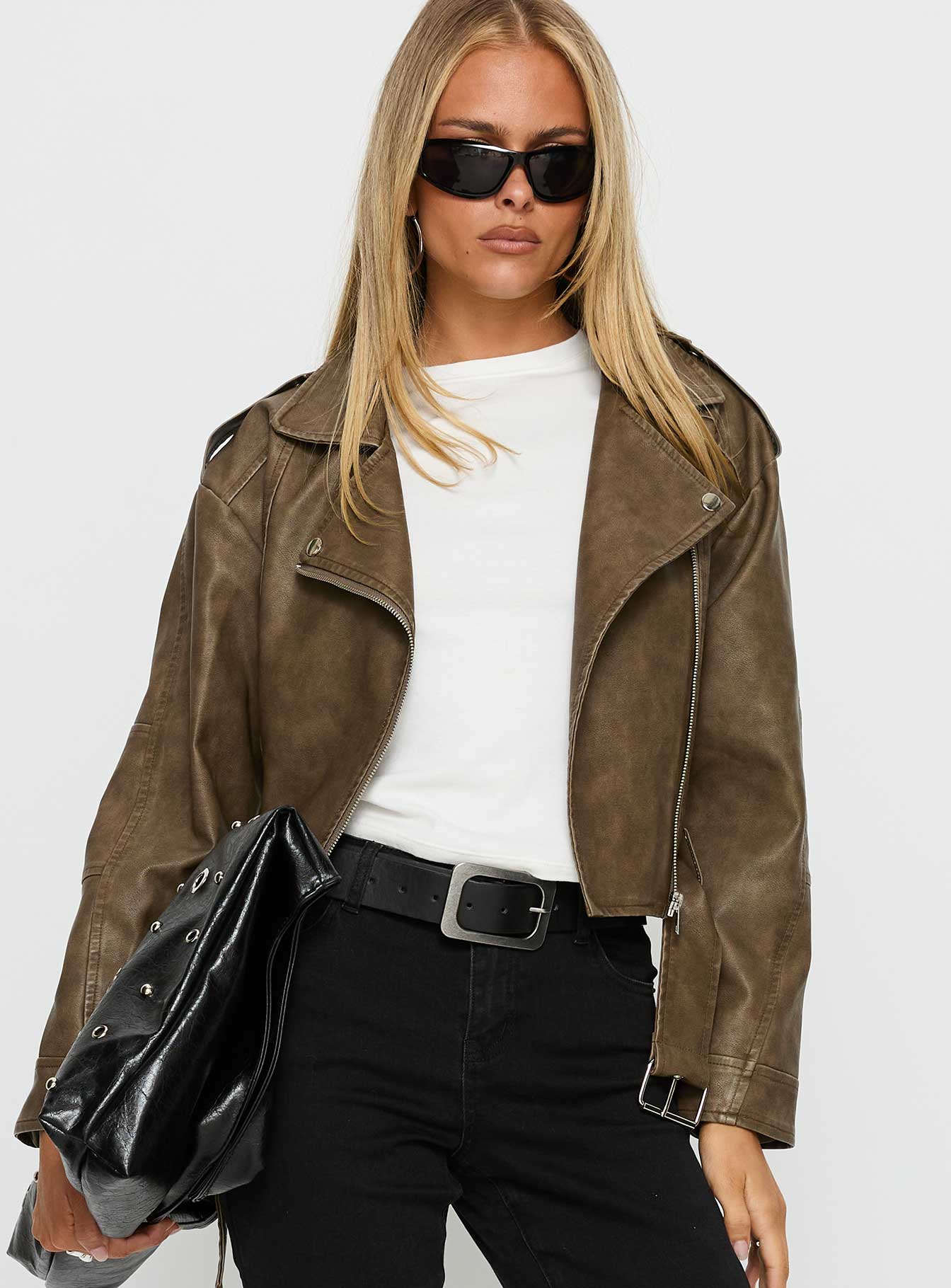Alternative view of Talisha Faux Leather Biker Jacket Brown