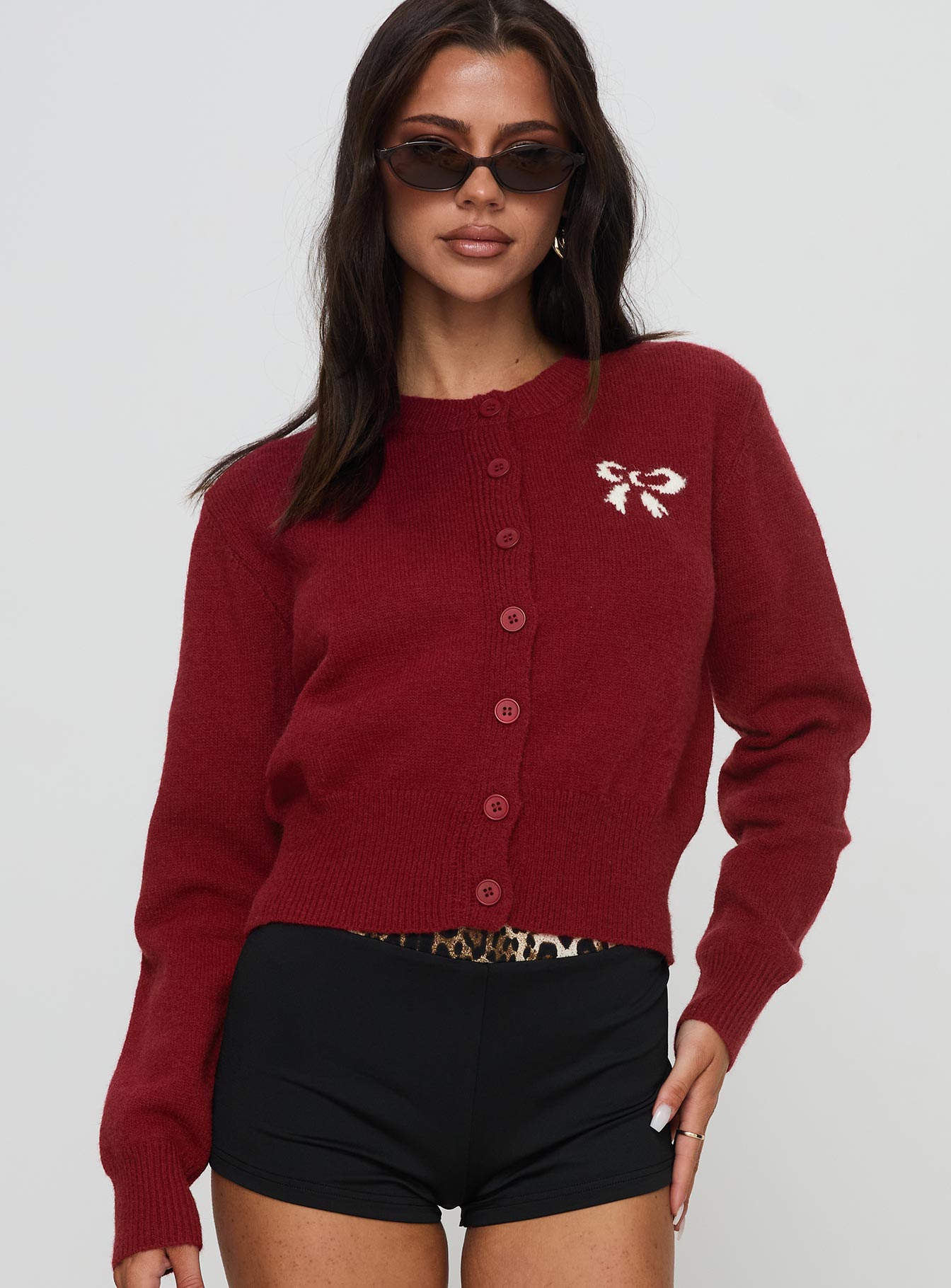 Alternative view of With A Bow Cardigan Red