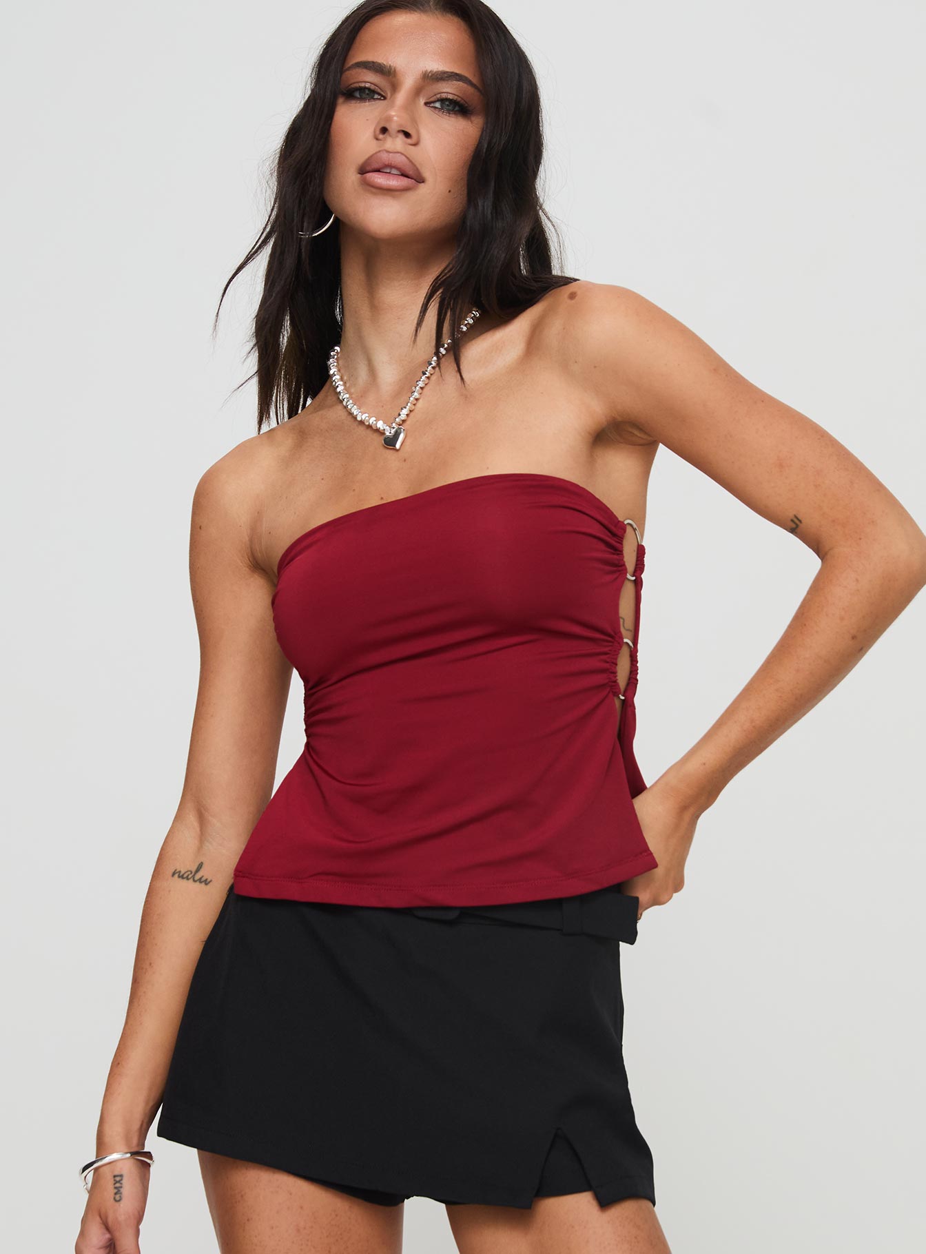 Alternative view of Round The World Strapless Top Burgundy