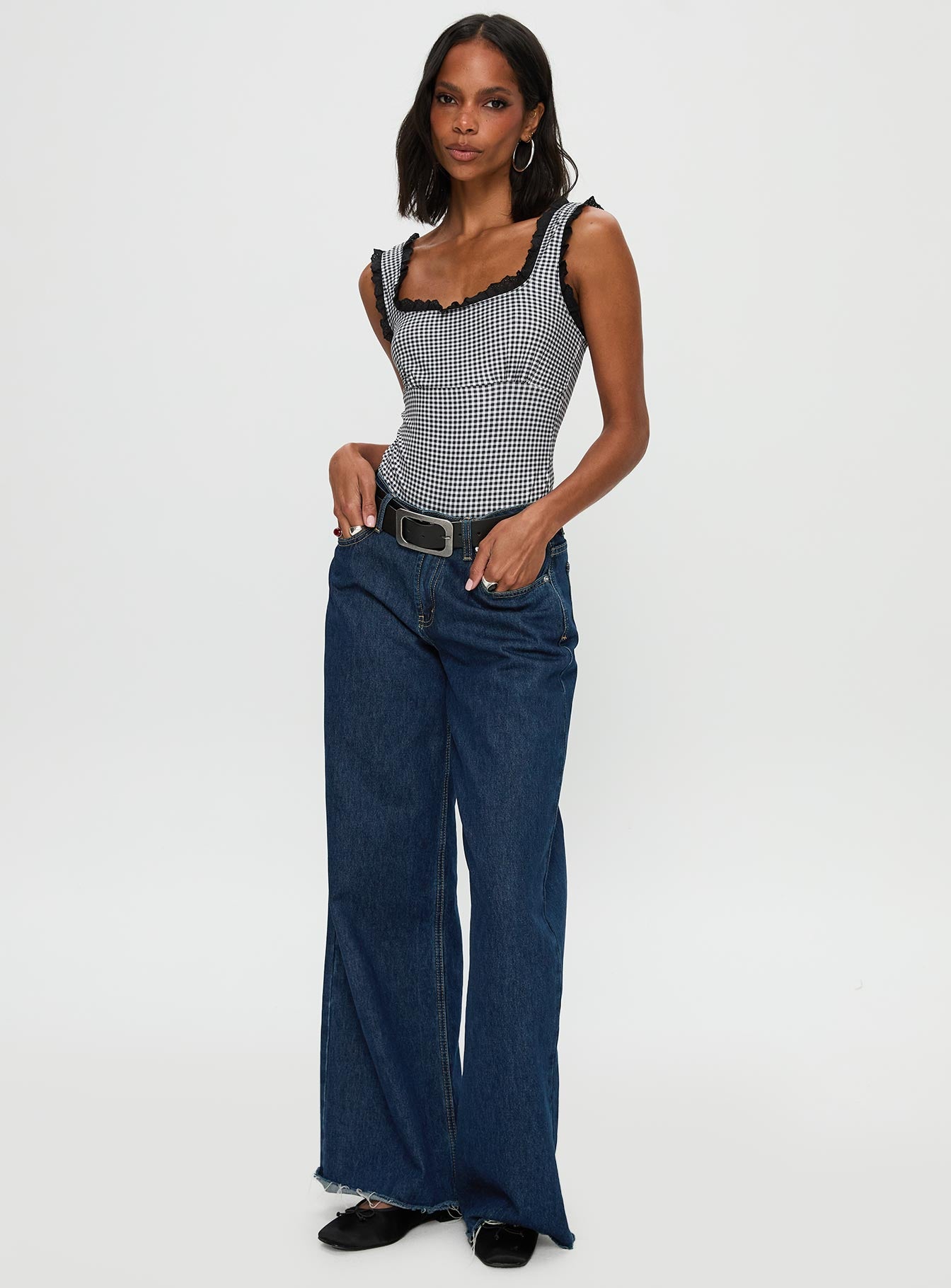 Alternative view of Trustfund Lace Trim Bodysuit Black / White Check