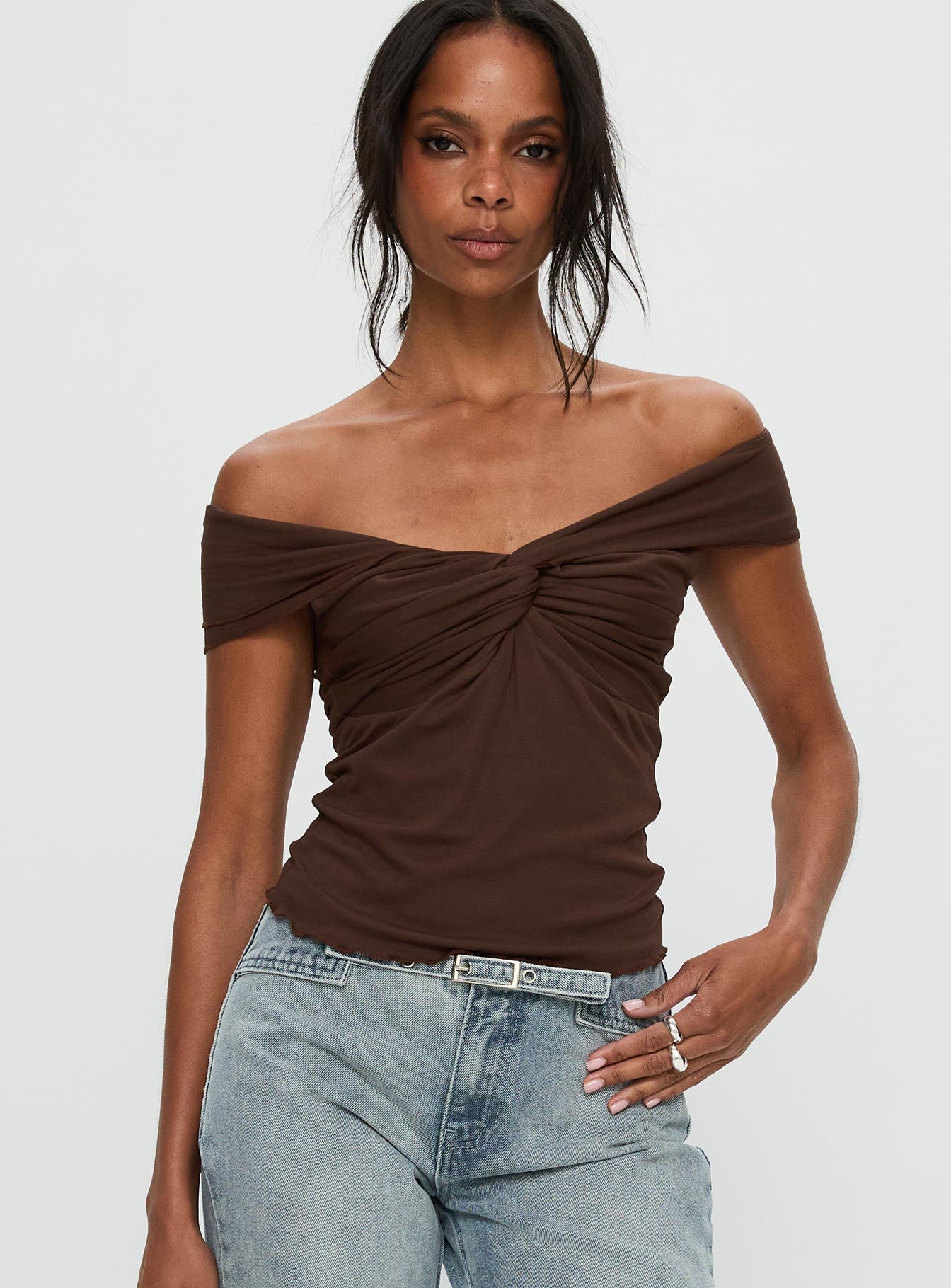 Alternative view of Suspiria Twist Off Shoulder Top Chocolate