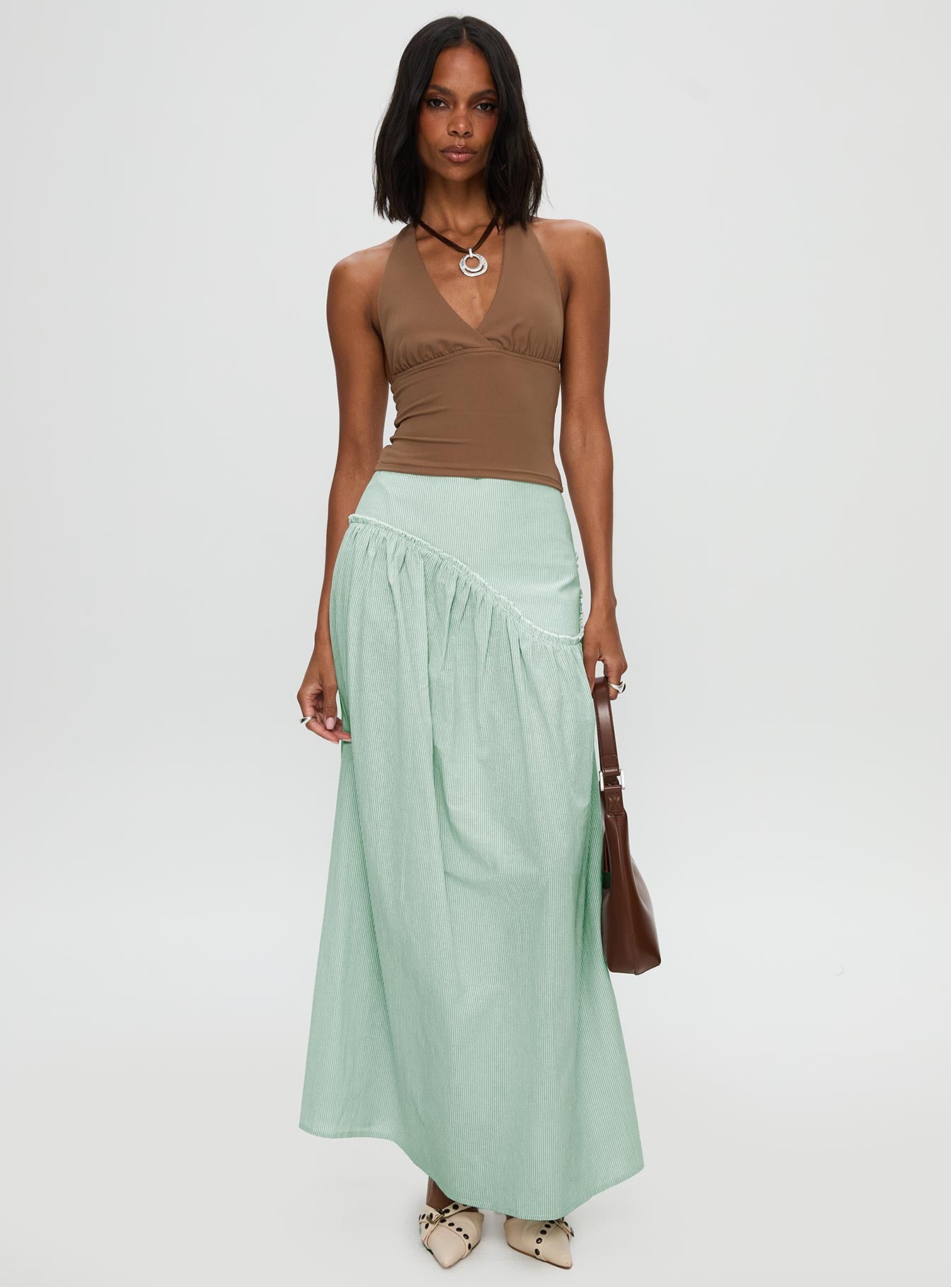 Alternative view of Yasemine Maxi Skirt Green / White