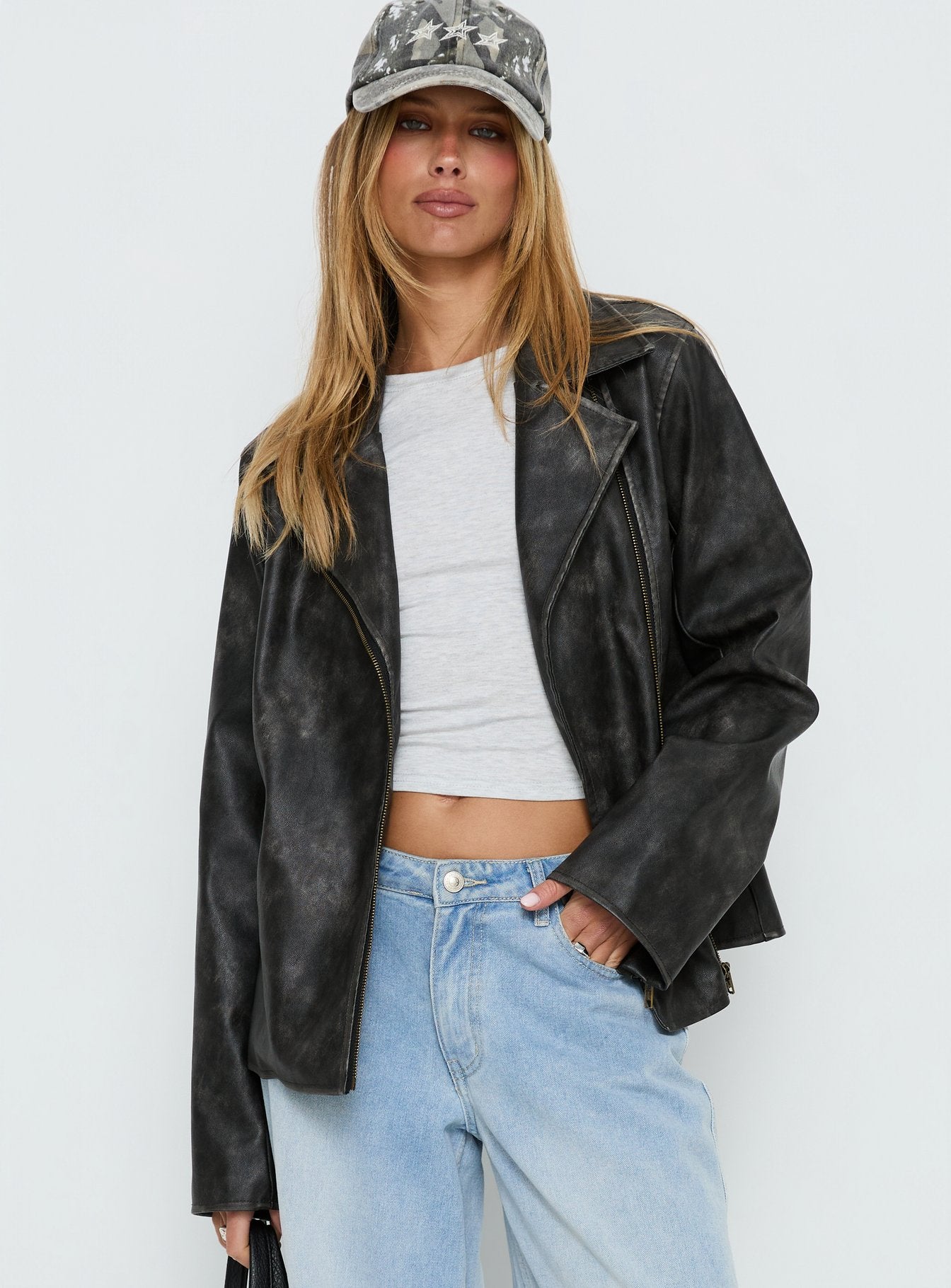 Alternative view of Vyolette Faux Leather Collared Jacket Washed Black