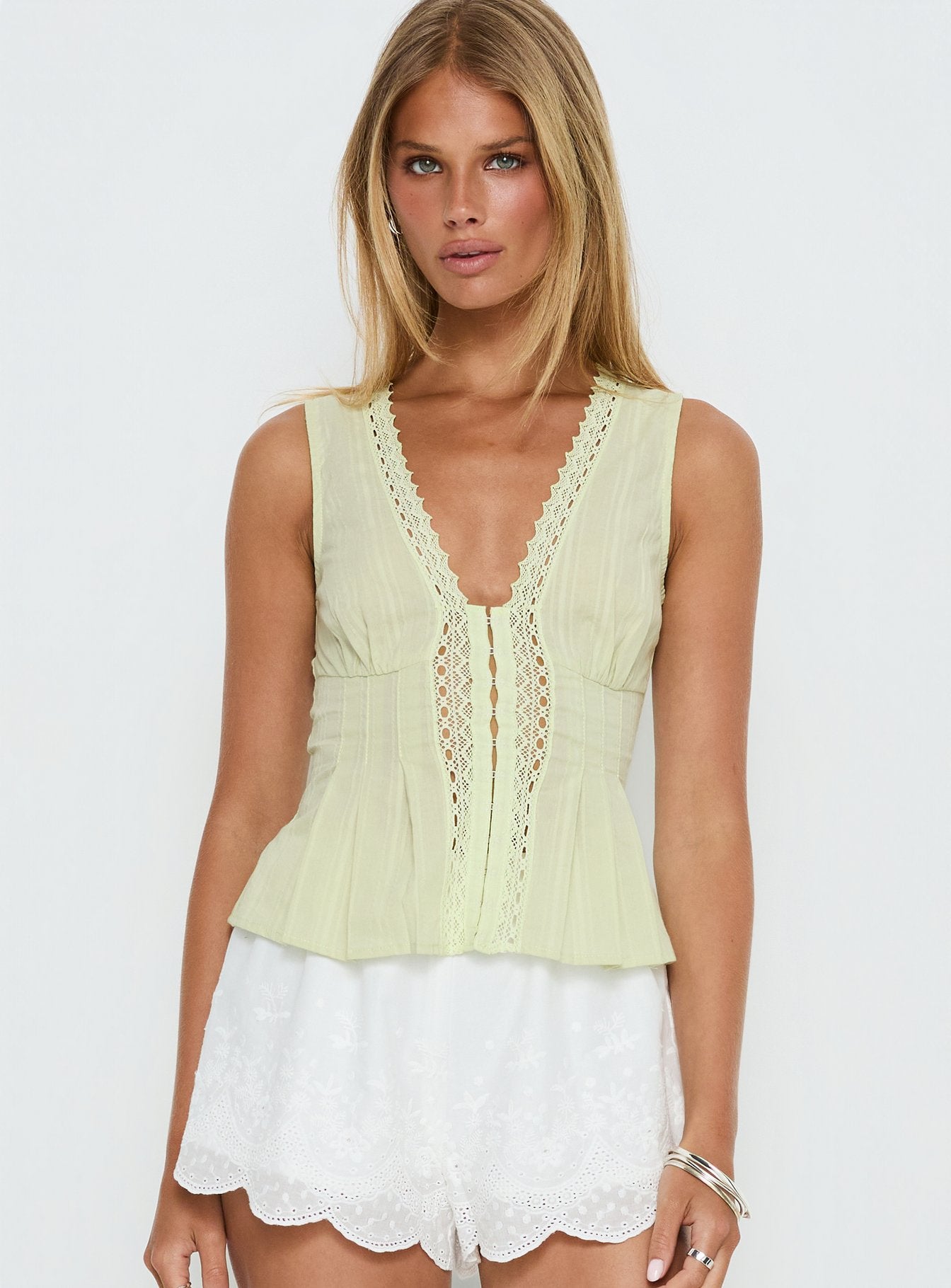Alternative view of Zaylenna Lace Pleated Top Sage
