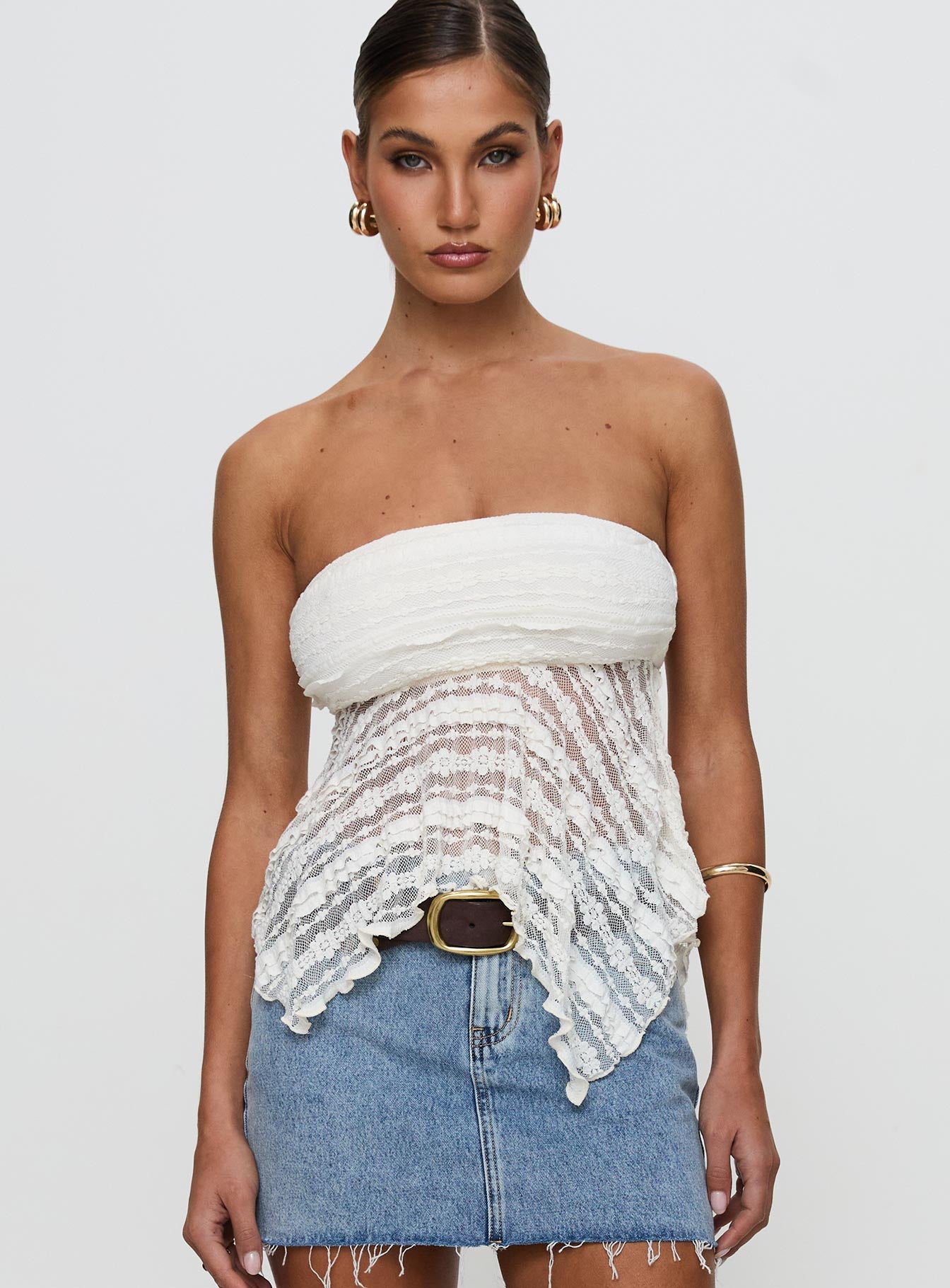 Alternative view of You Were Right Strapless Textured Top Cream