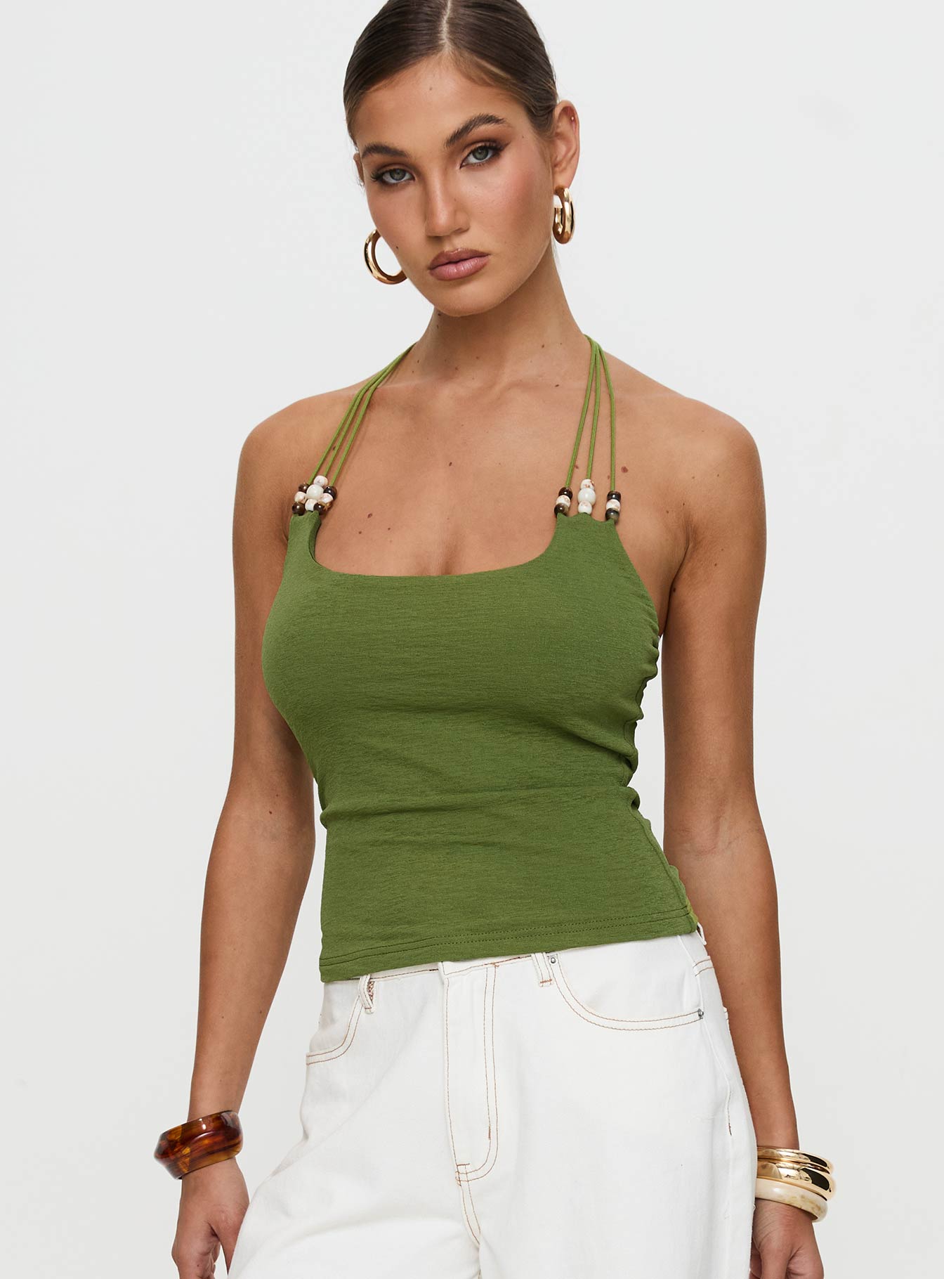 Alternative view of Roller Coaster Bead Detail Top Green