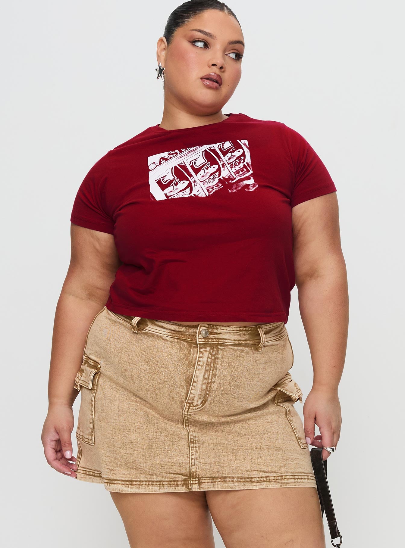 Alternative view of Velveta Low Rise Denim Skirt Camel Curve