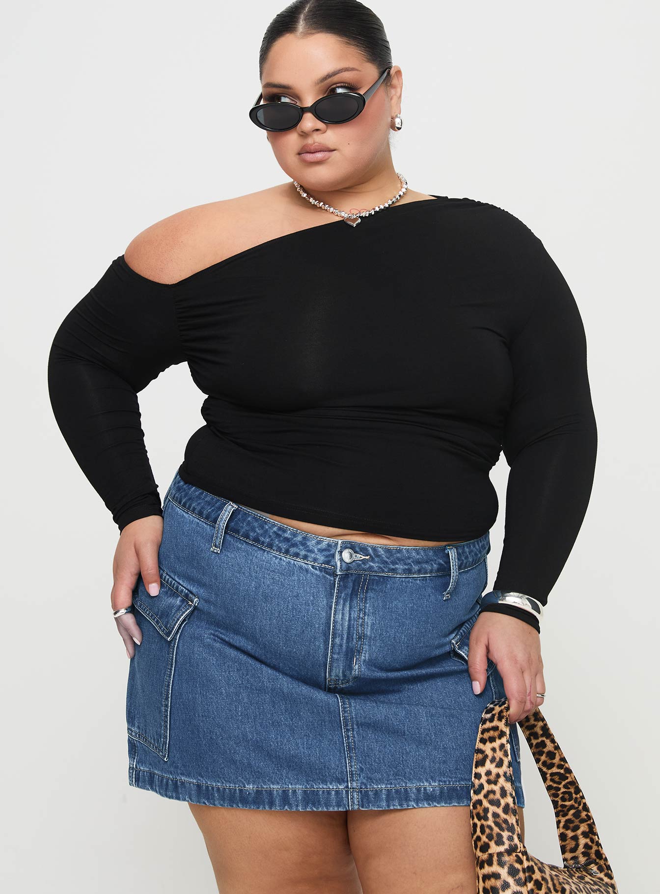 Alternative view of Zakai Cargo Denim Mini Skirt Mid Blue Curve