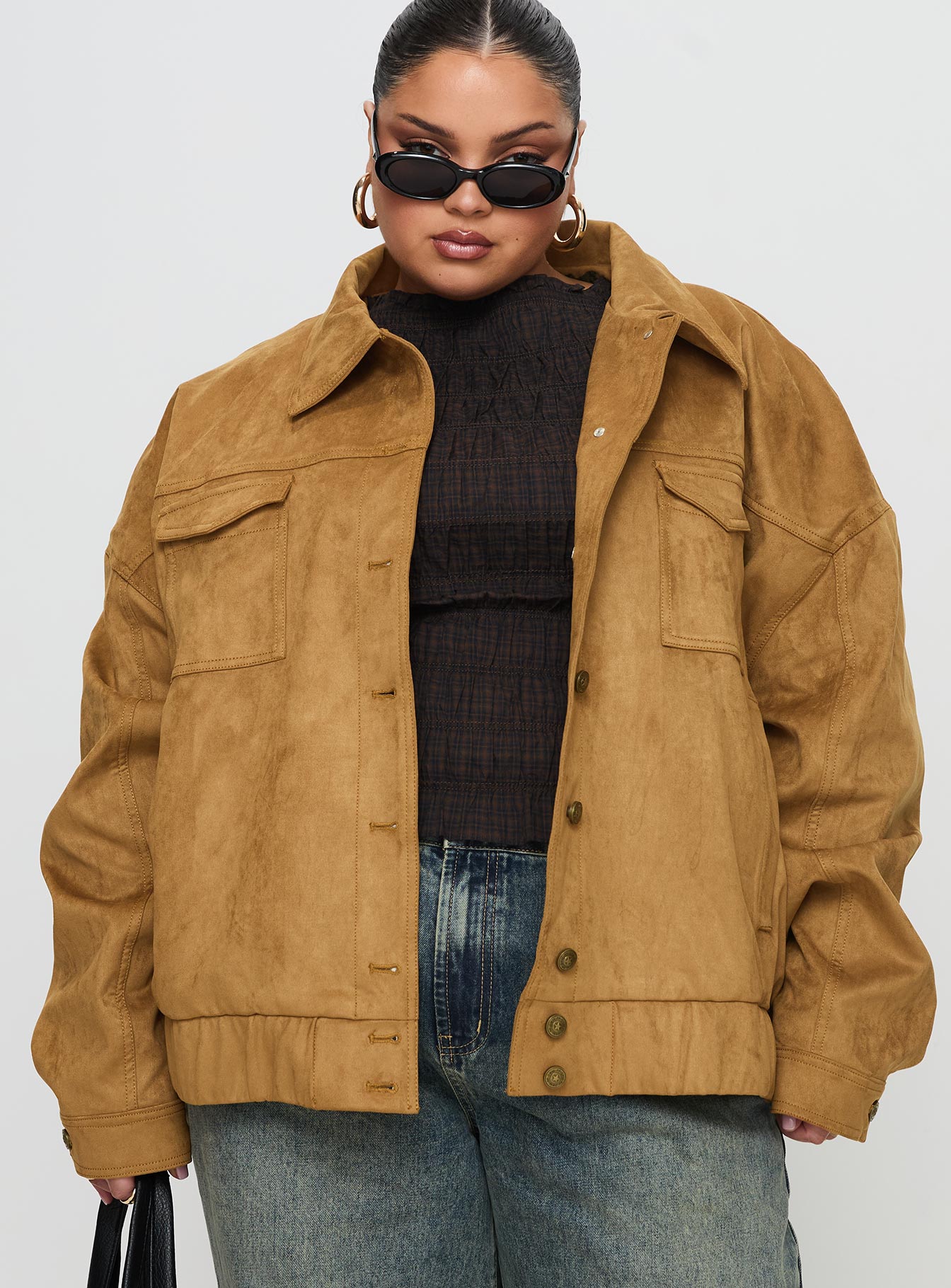 Ristretto Faux Suede Bomber Brown - Image 13