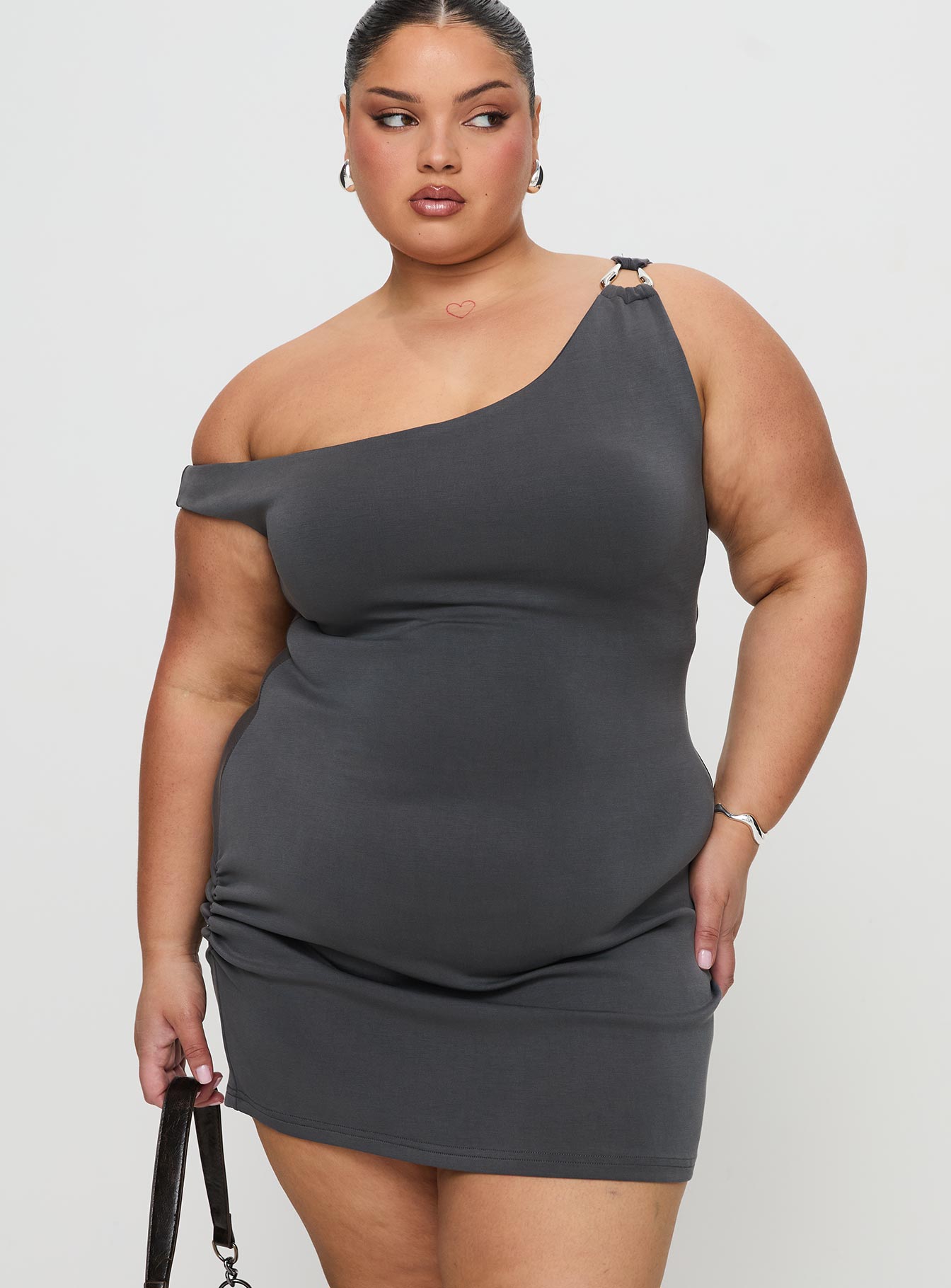 True Desires One Shoulder Mini Dress Grey - Image 11