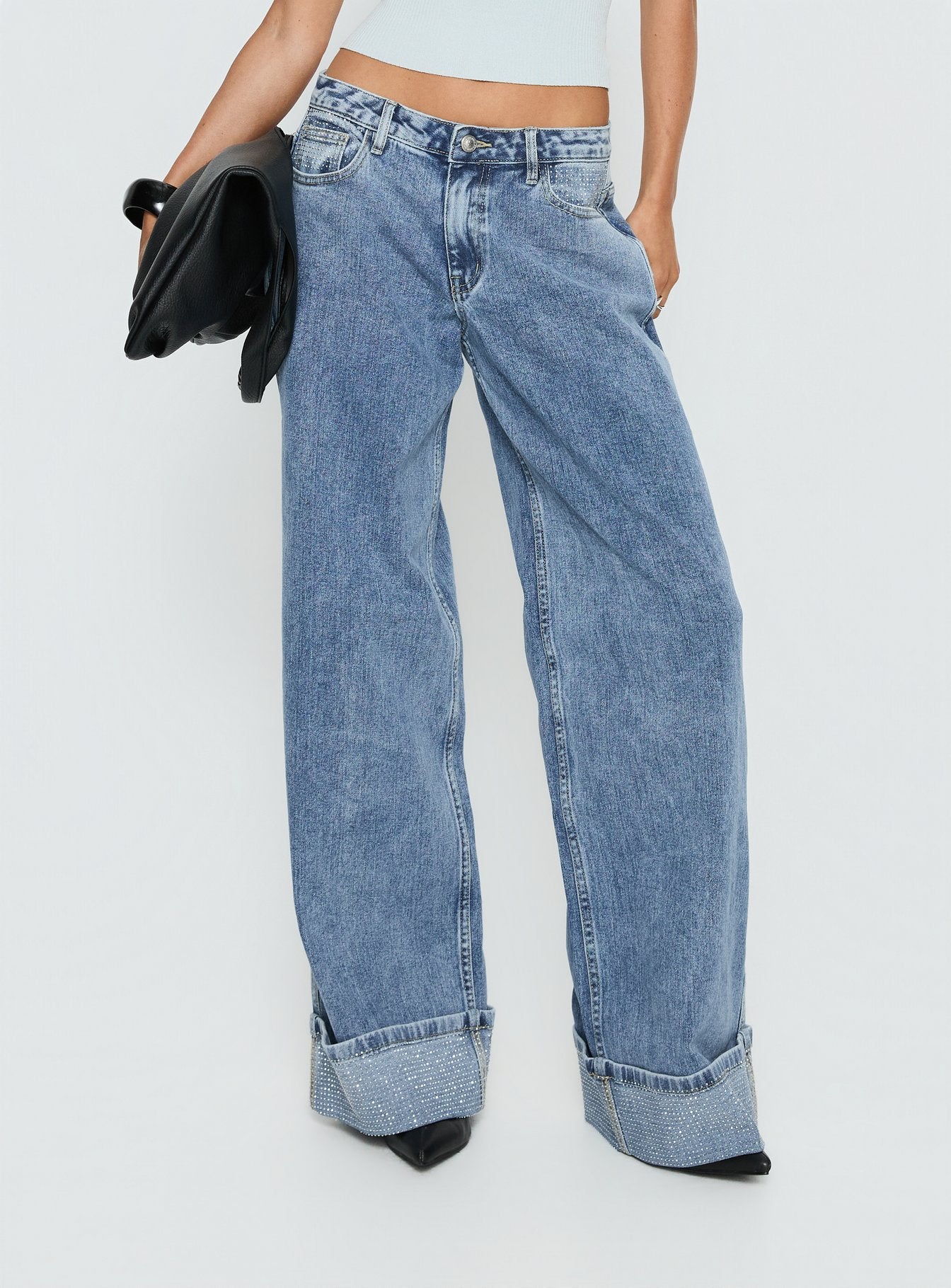 Alternative view of Ramos Diamante Low Rise Wide Leg Jeans Washed Mid Blue