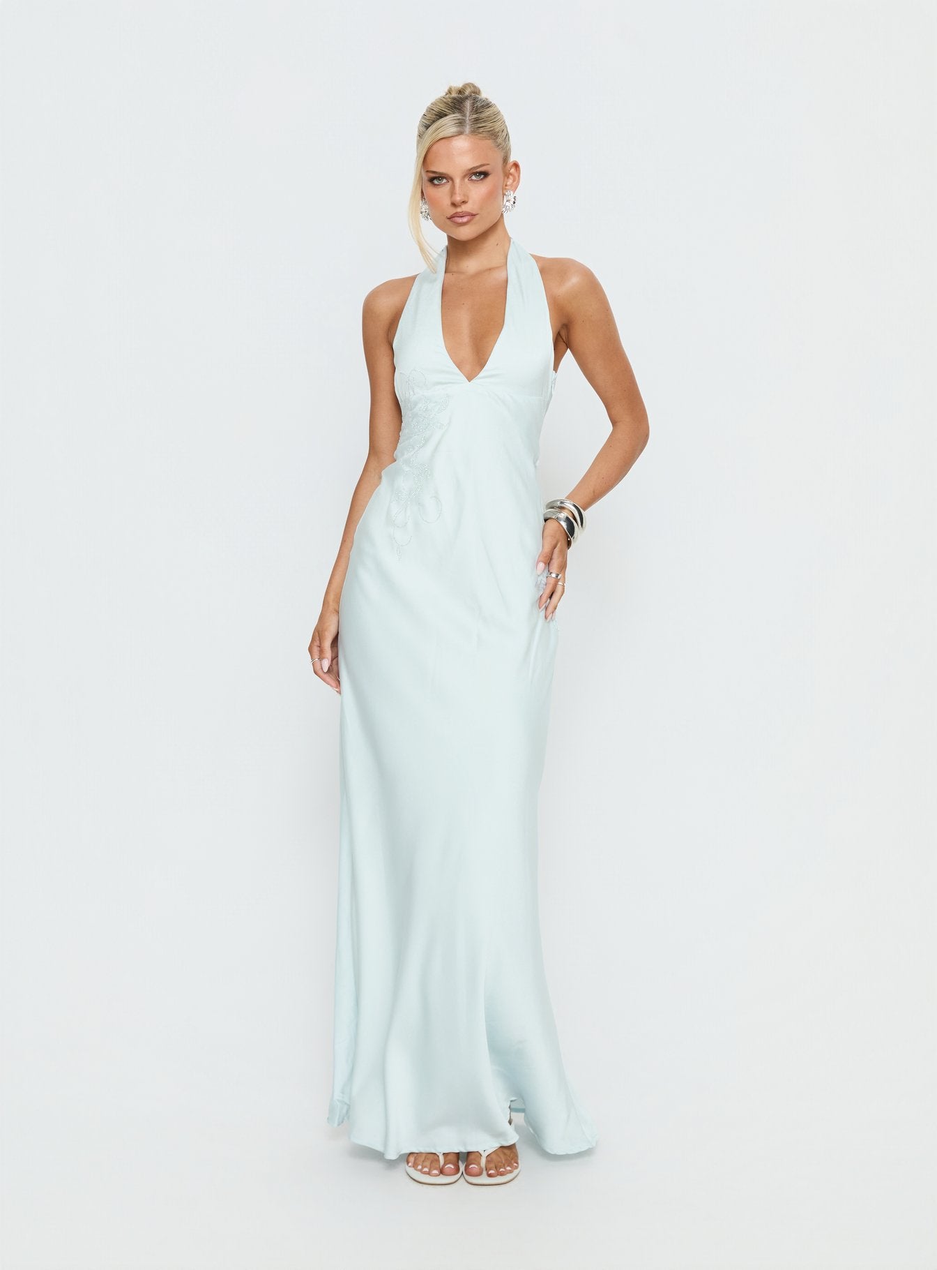 Alternative view of Strawberry Clouds Hotstone Satin Maxi Dress Icy Blue
