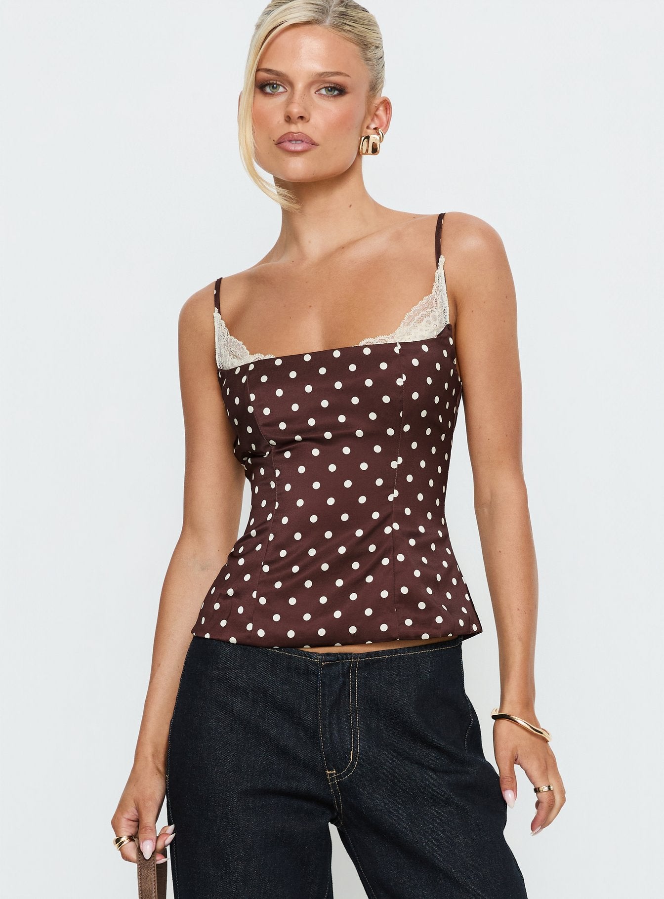 Alternative view of Renaissance Corset Lace Top Brown Polka