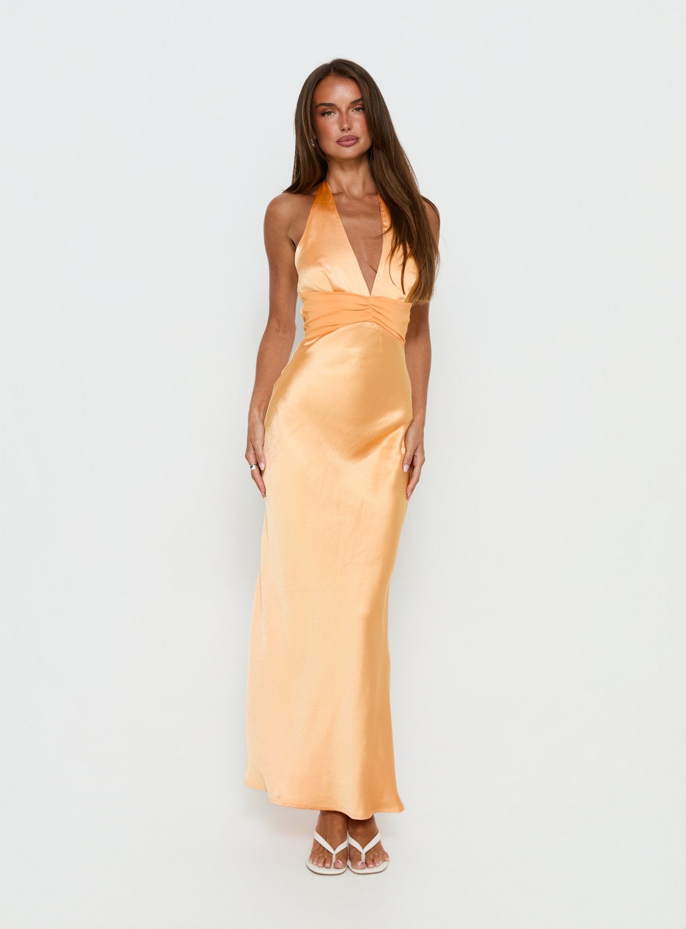 Alternative view of Sazenna Halter Plunge Maxi Dress Orange