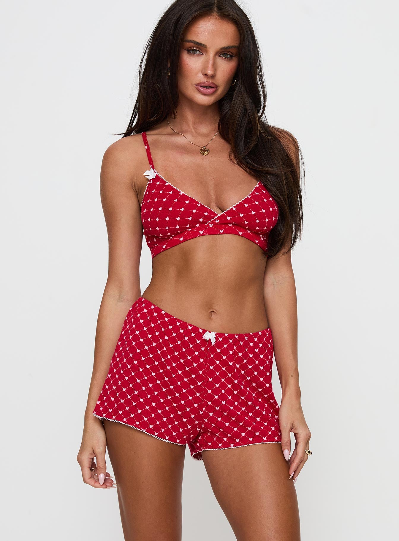 Alternative view of Slow Start Pointelle Sleep Short Red