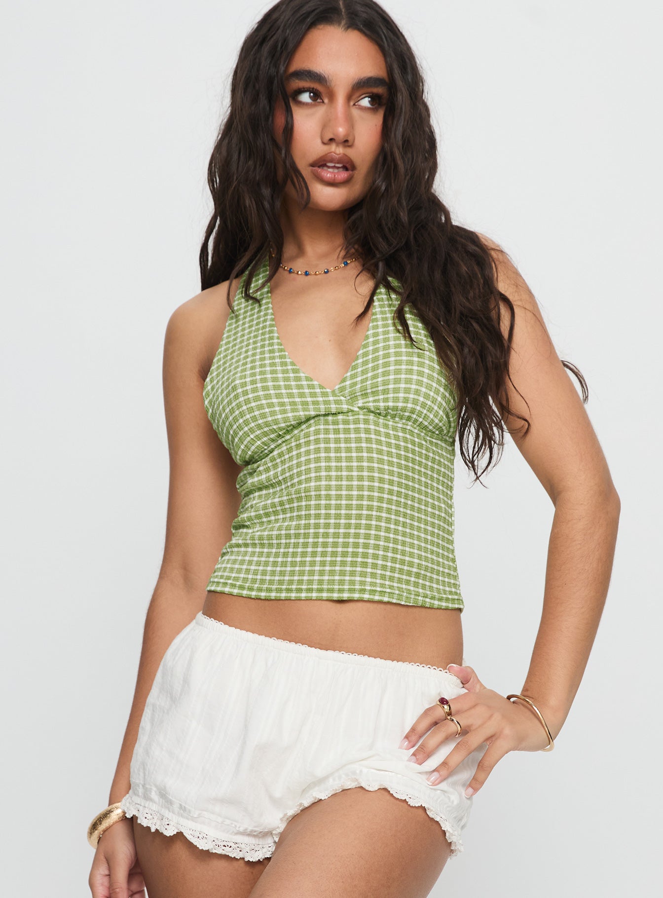 Alternative view of Whimsy Halter Top Sage Gingham
