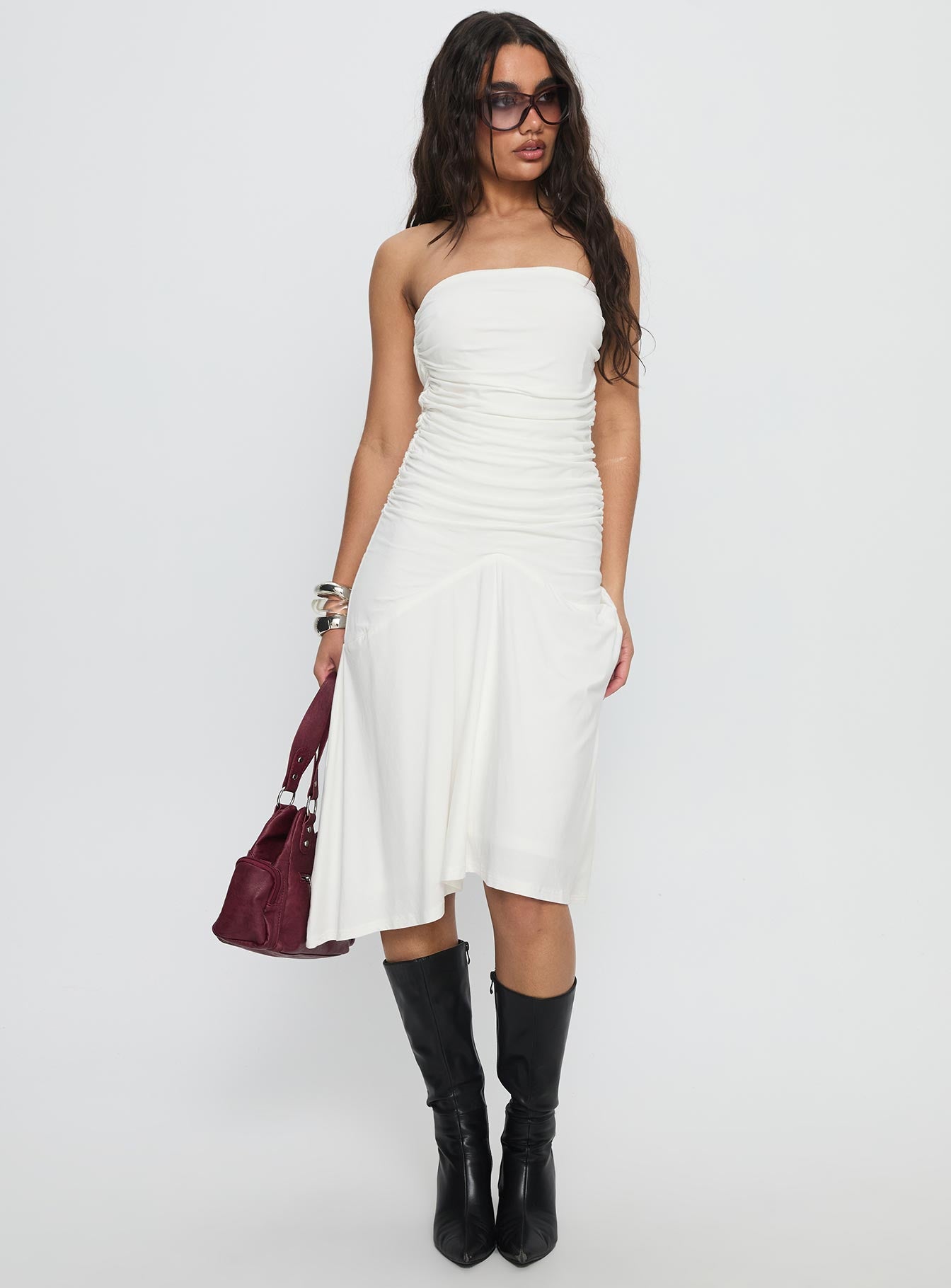 Alternative view of Rienna Strapless Asymmetrical Midi Dress White