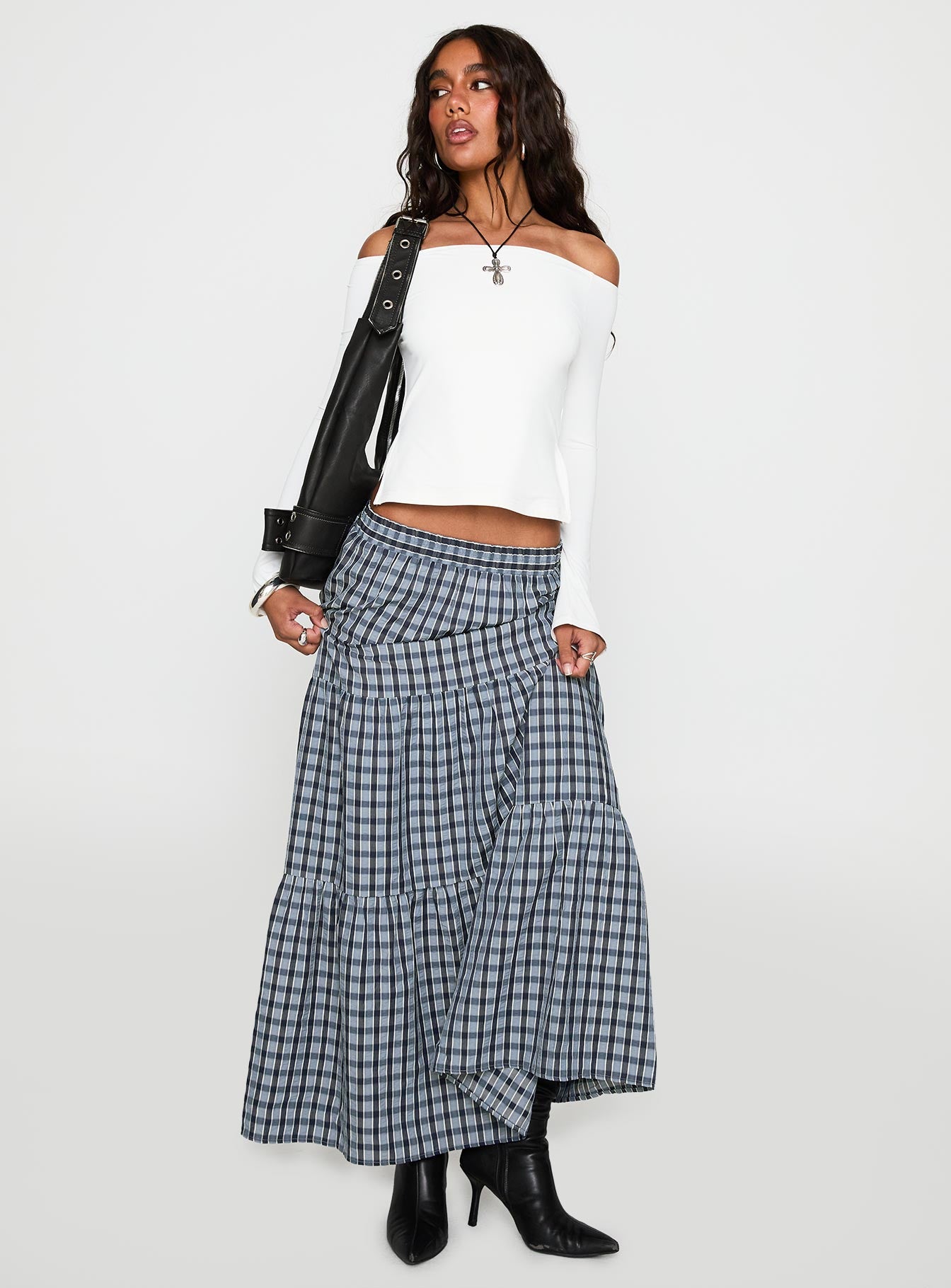 Alternative view of Rockwell Tiered Midi Skirt Navy Check