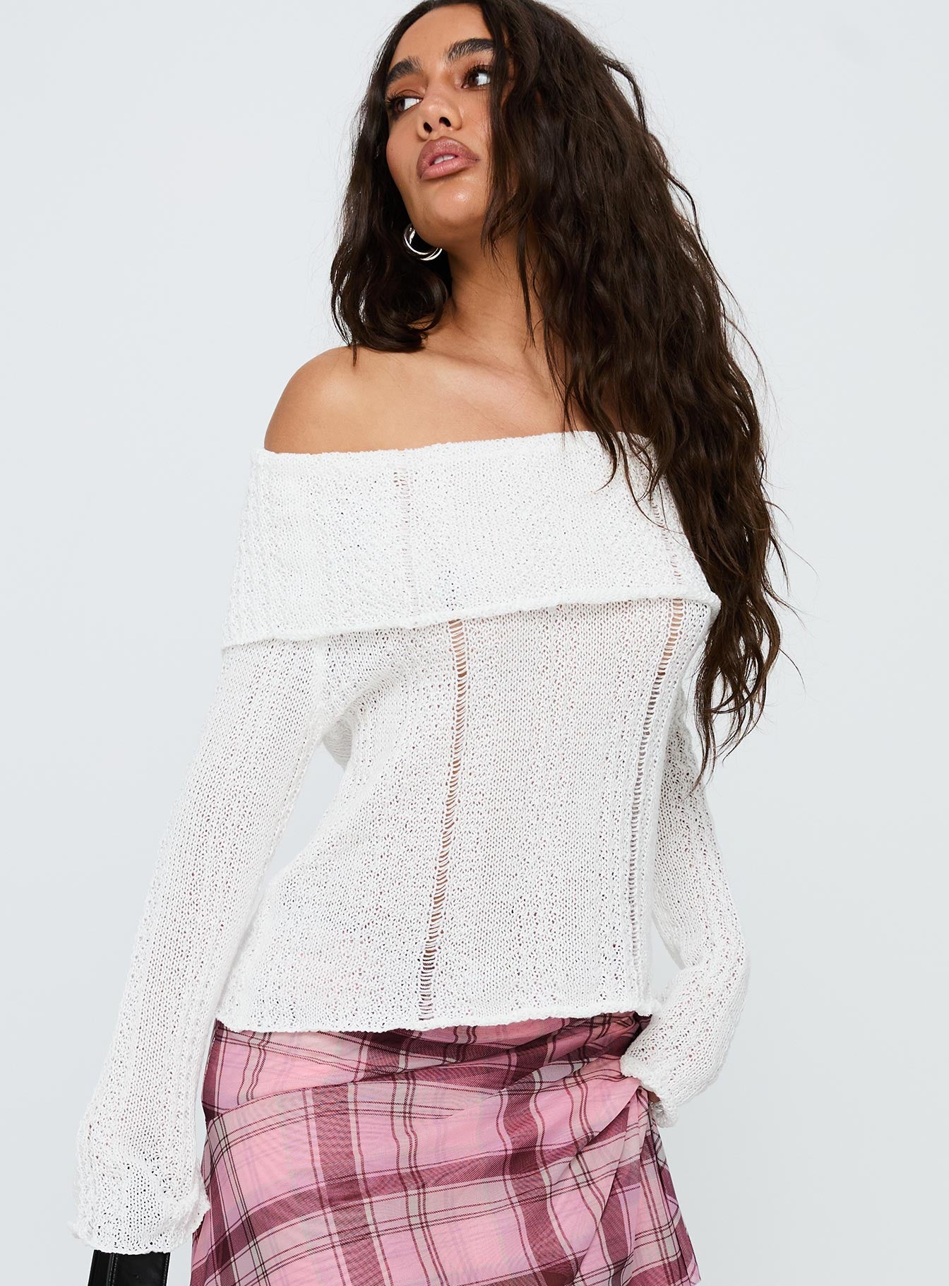 Alternative view of So Gone Off Shoulder Knit Sweater White