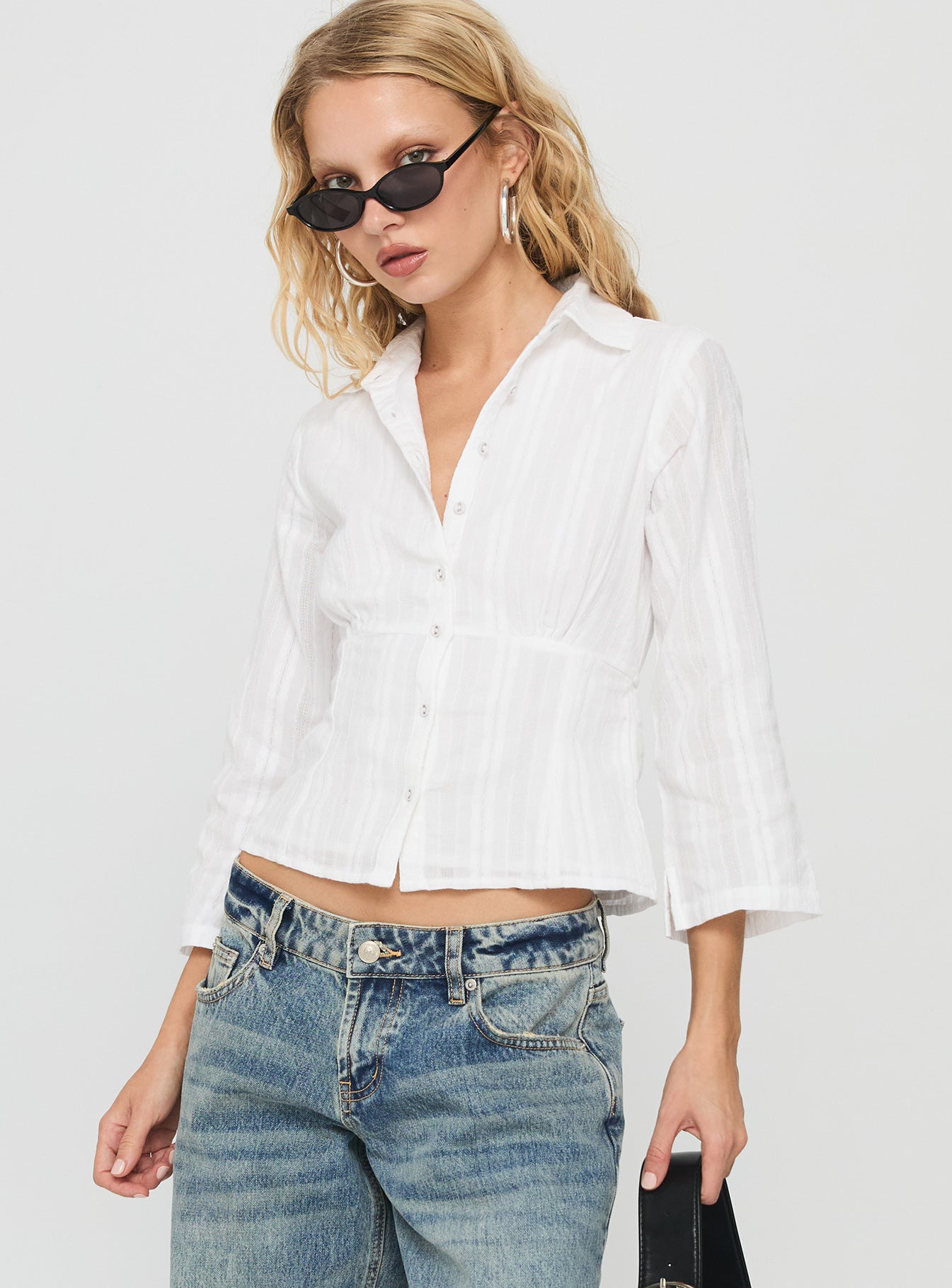 Alternative view of Taelynn 3/4 Sleeve Button Up Shirt White