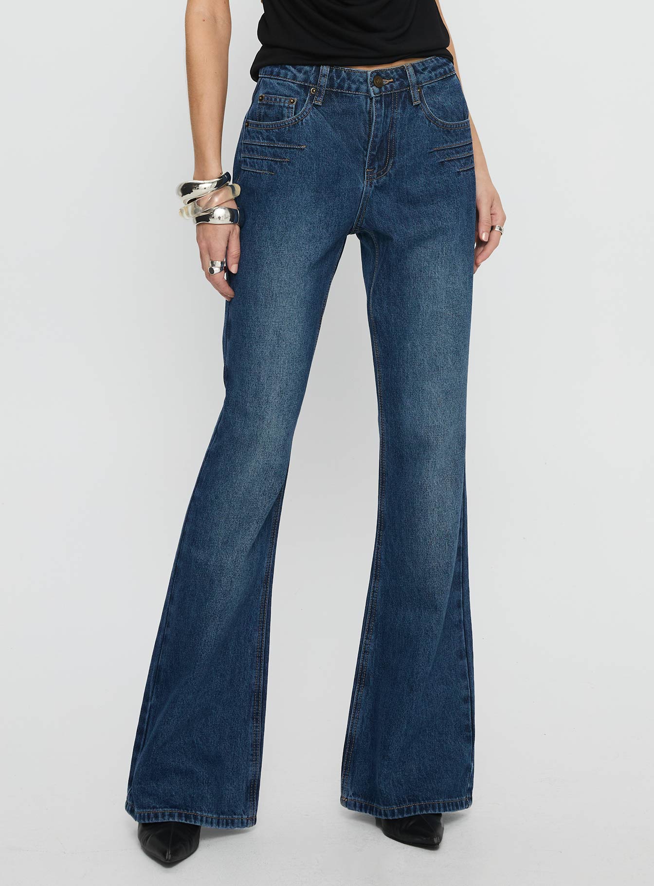 Alternative view of Wide World Mid Rise Bootleg Jeans Mid Blue