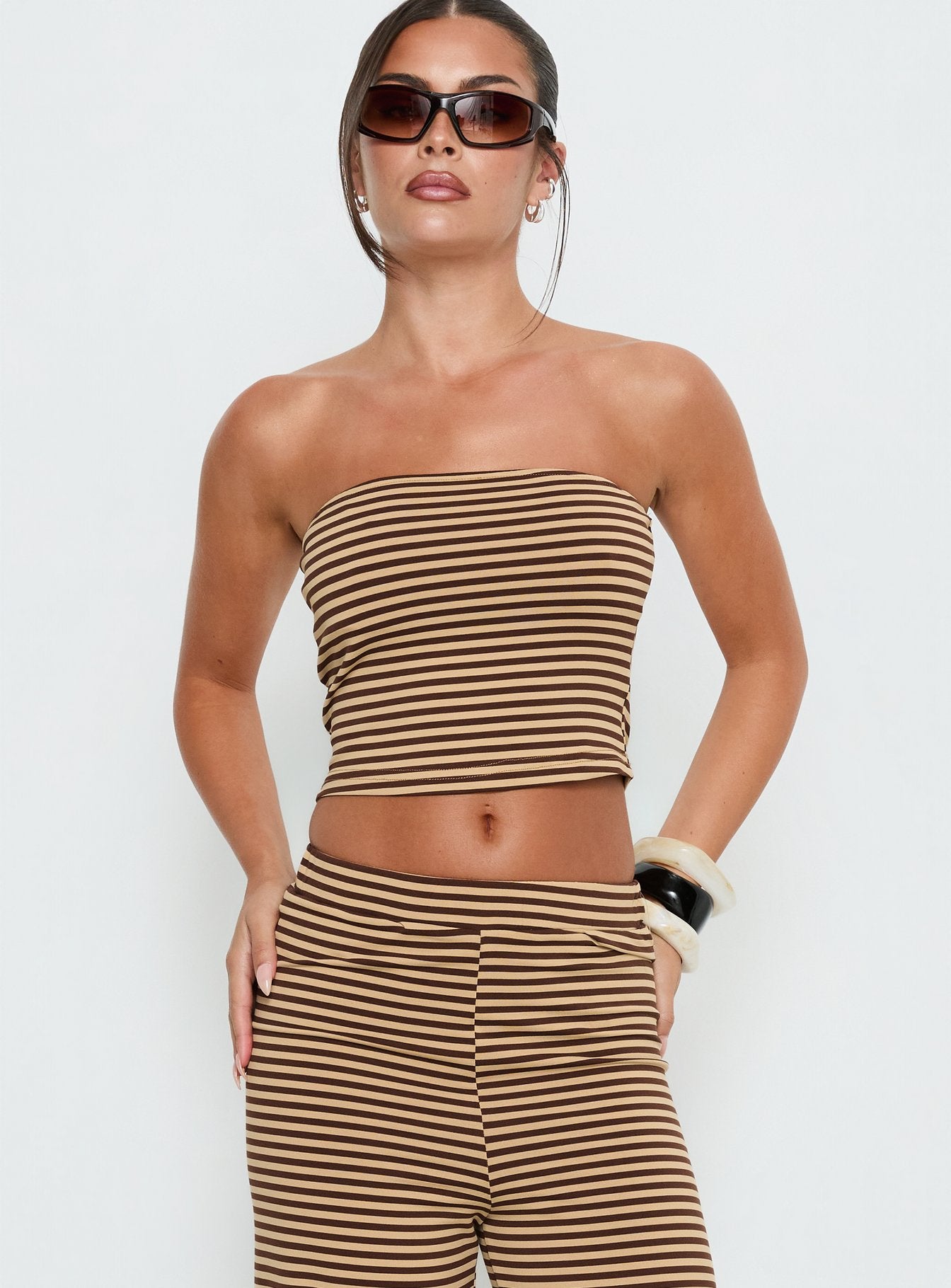 Alternative view of Timora Strapless Top Brown Stripe