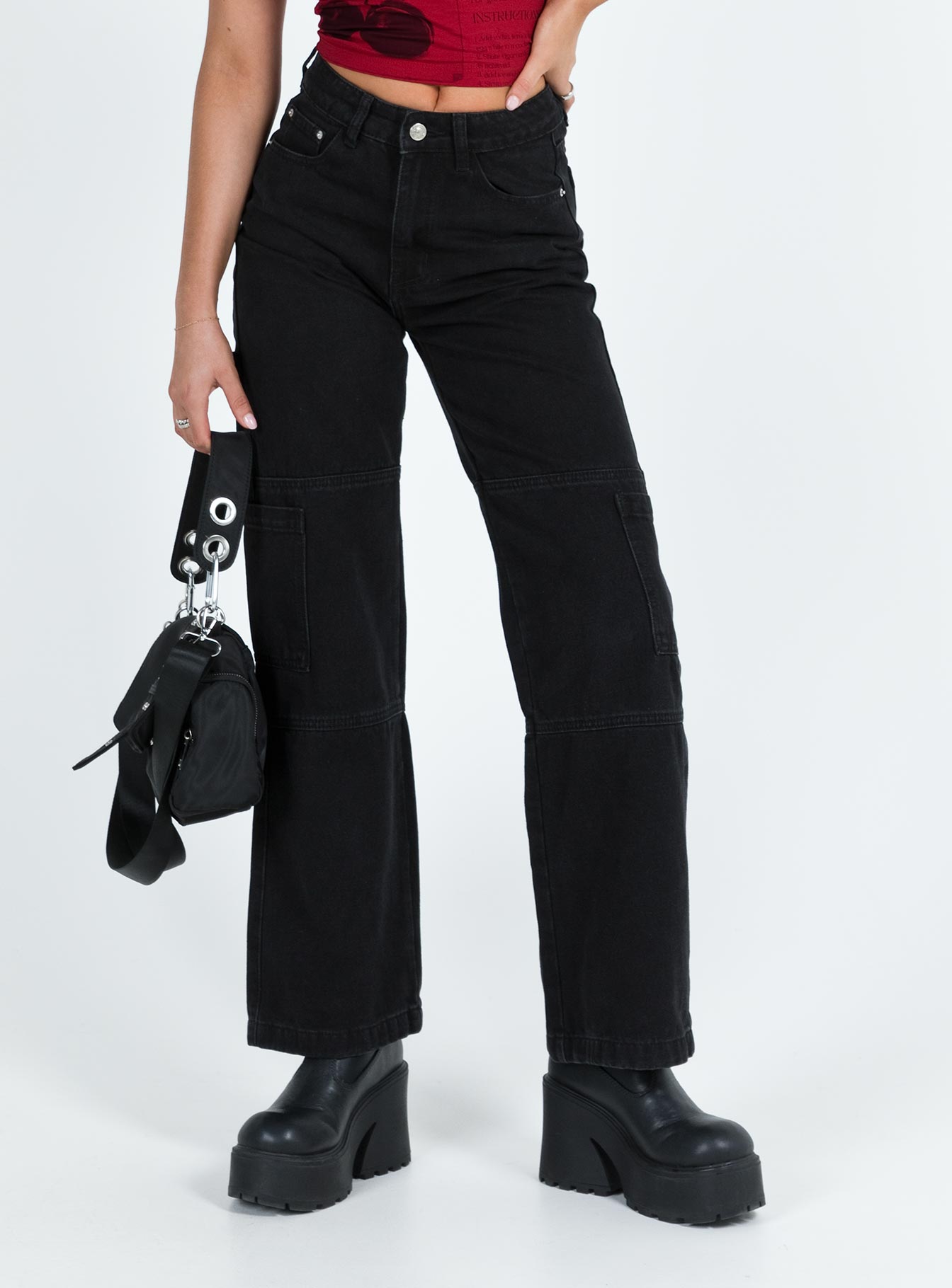 Alternative view of Thomson High Rise Wide Leg Cargo Jeans Black