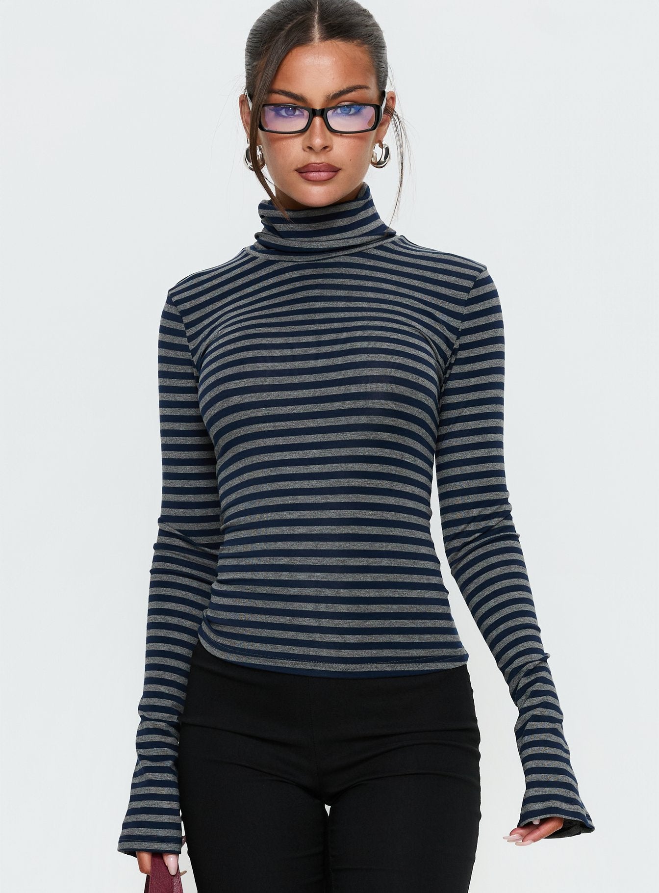 Temika Long Sleeve Backless Top Navy Stripe - Image 2
