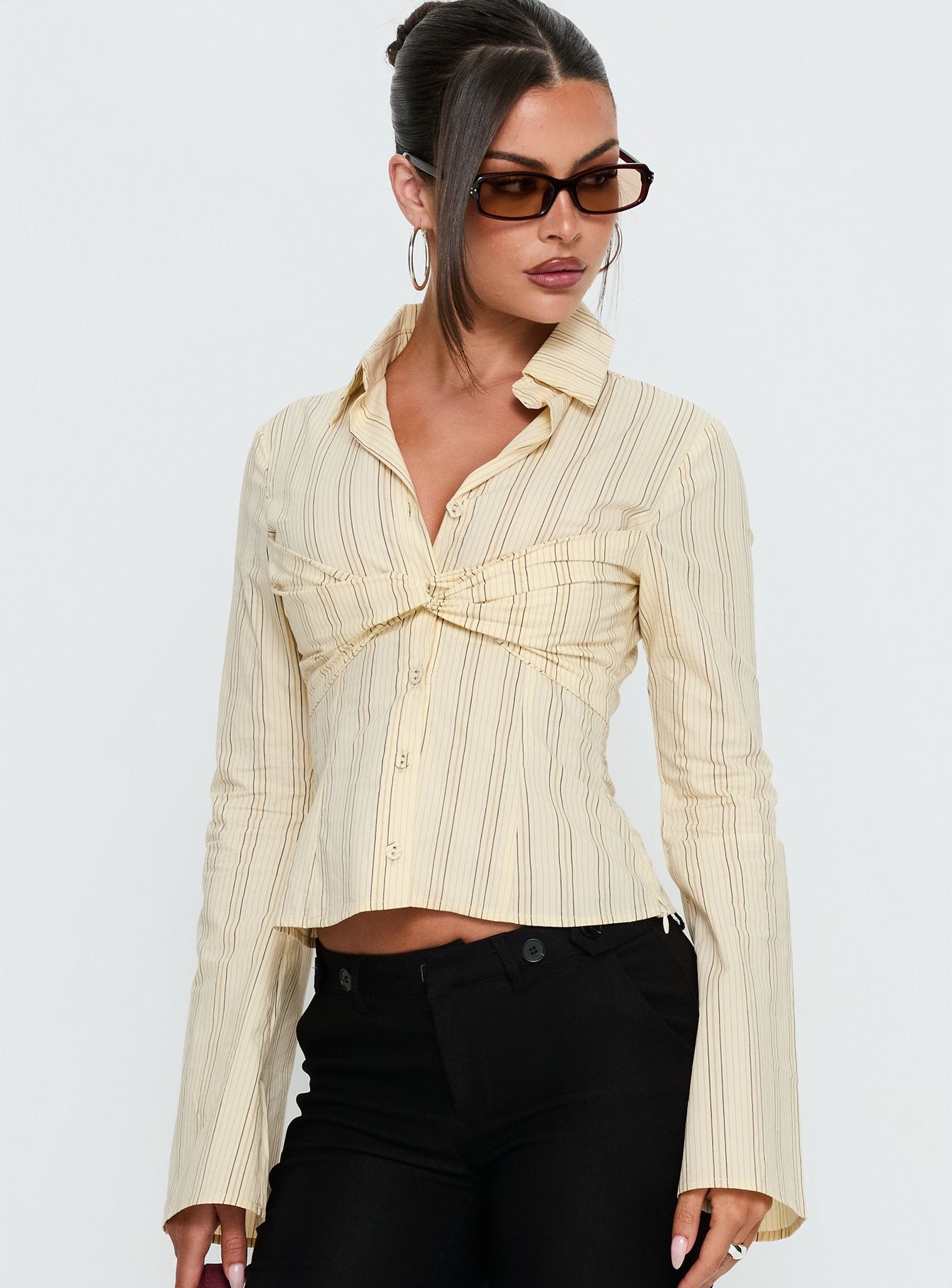 Alternative view of Wrenner Layered Long Sleeve Top Yellow Stripe