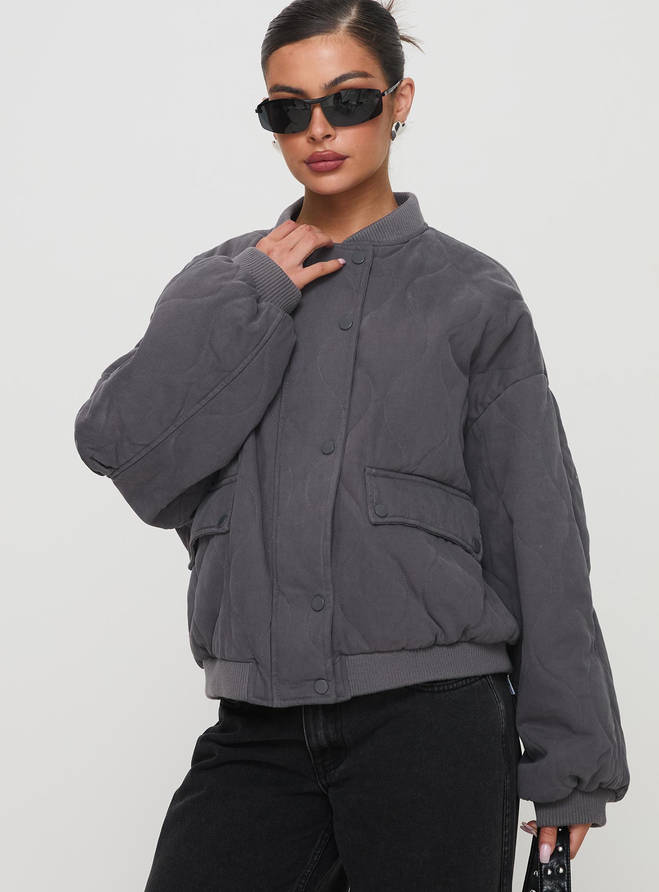 Alternative view of Stick Season Quilted Jacket Grey