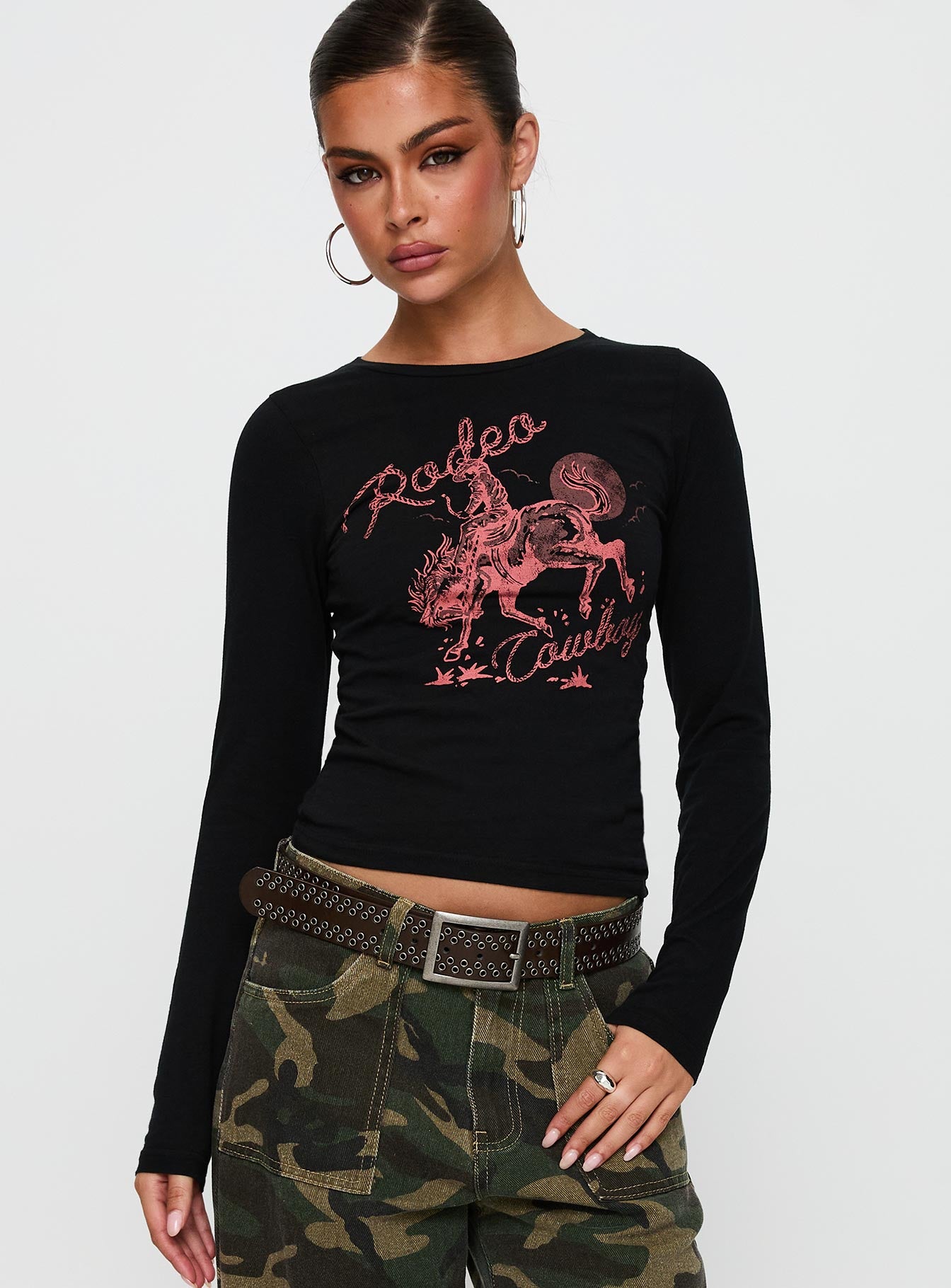 Alternative view of Rodeo Cowboy Long Sleeve Top Washed Wine