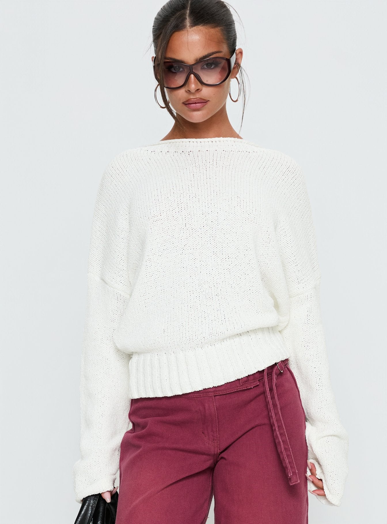 Alternative view of Reannon Wide Neck Knit Sweater White