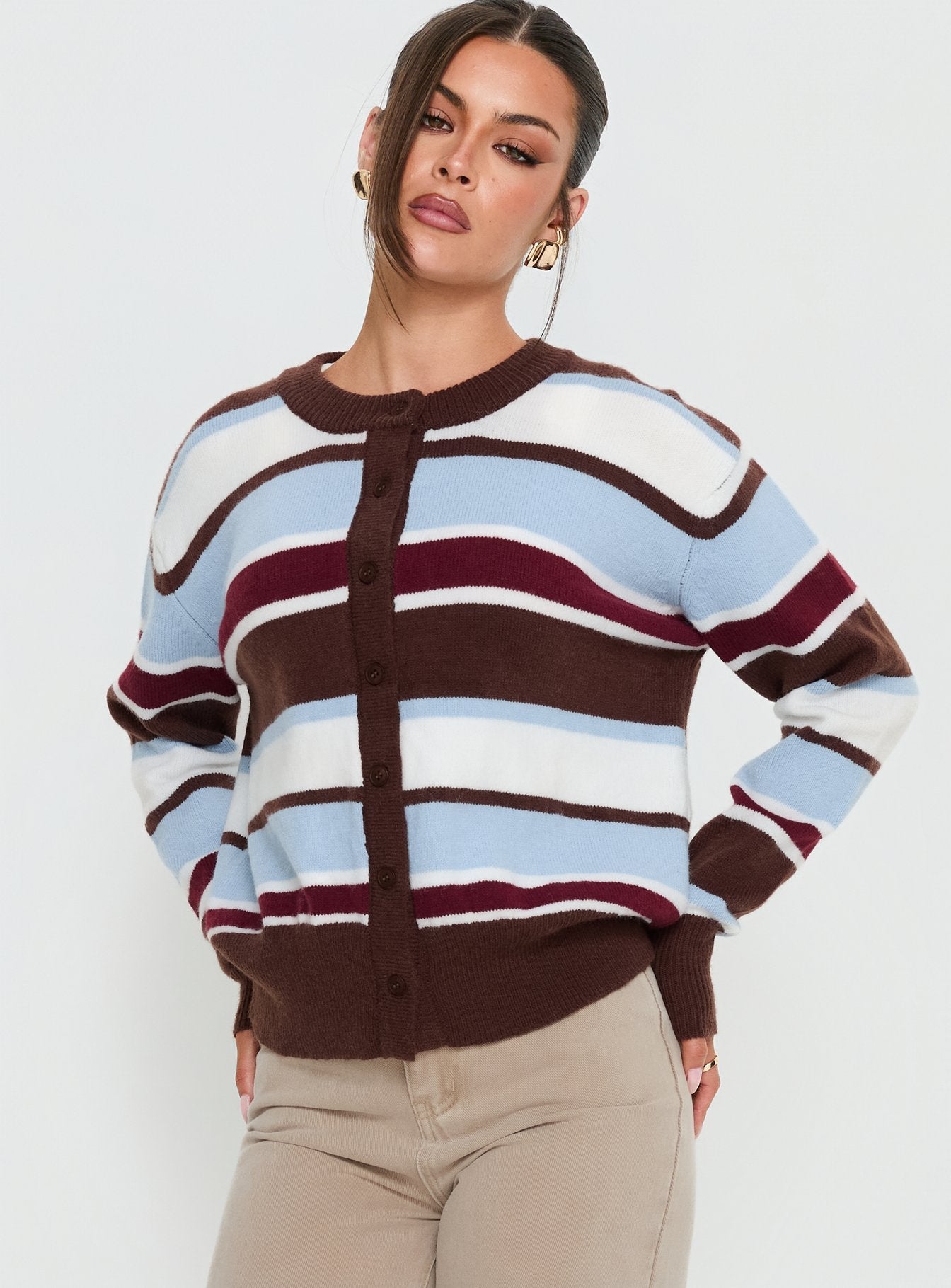 Alternative view of Soline Knit Cardigan Blue / Brown Stripe