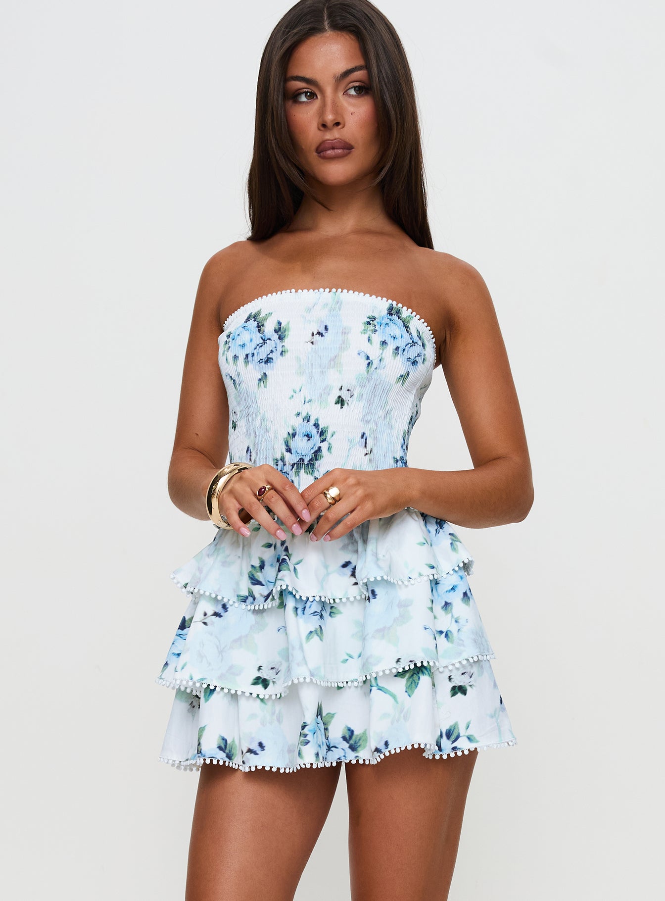 Alternative view of Sunkiss Frill Mini Dress White / Blue