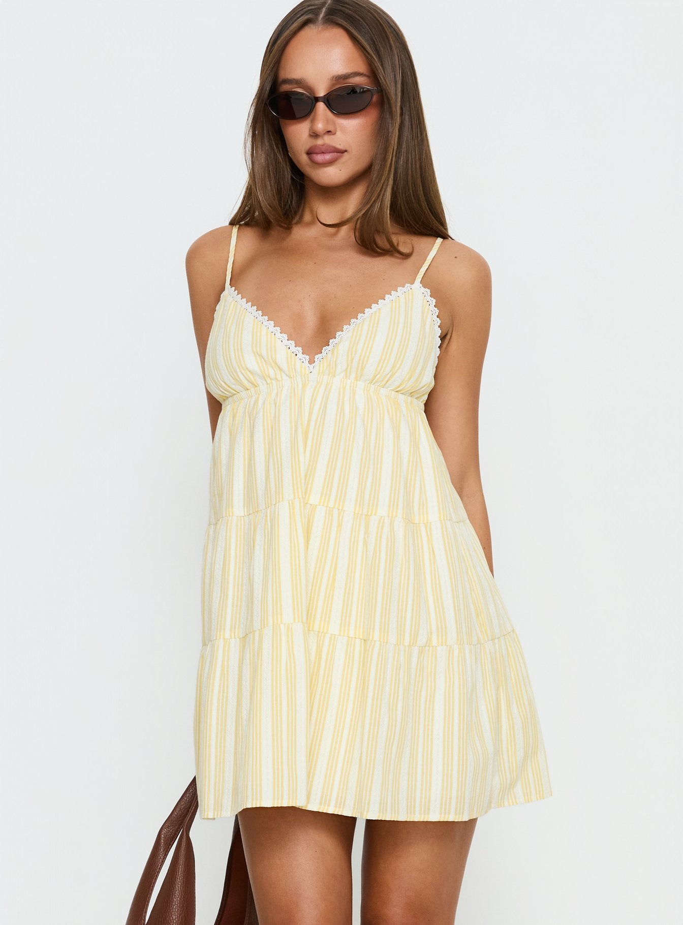 Alternative view of Summer Air V Neck Tiered Mini Dress Yellow