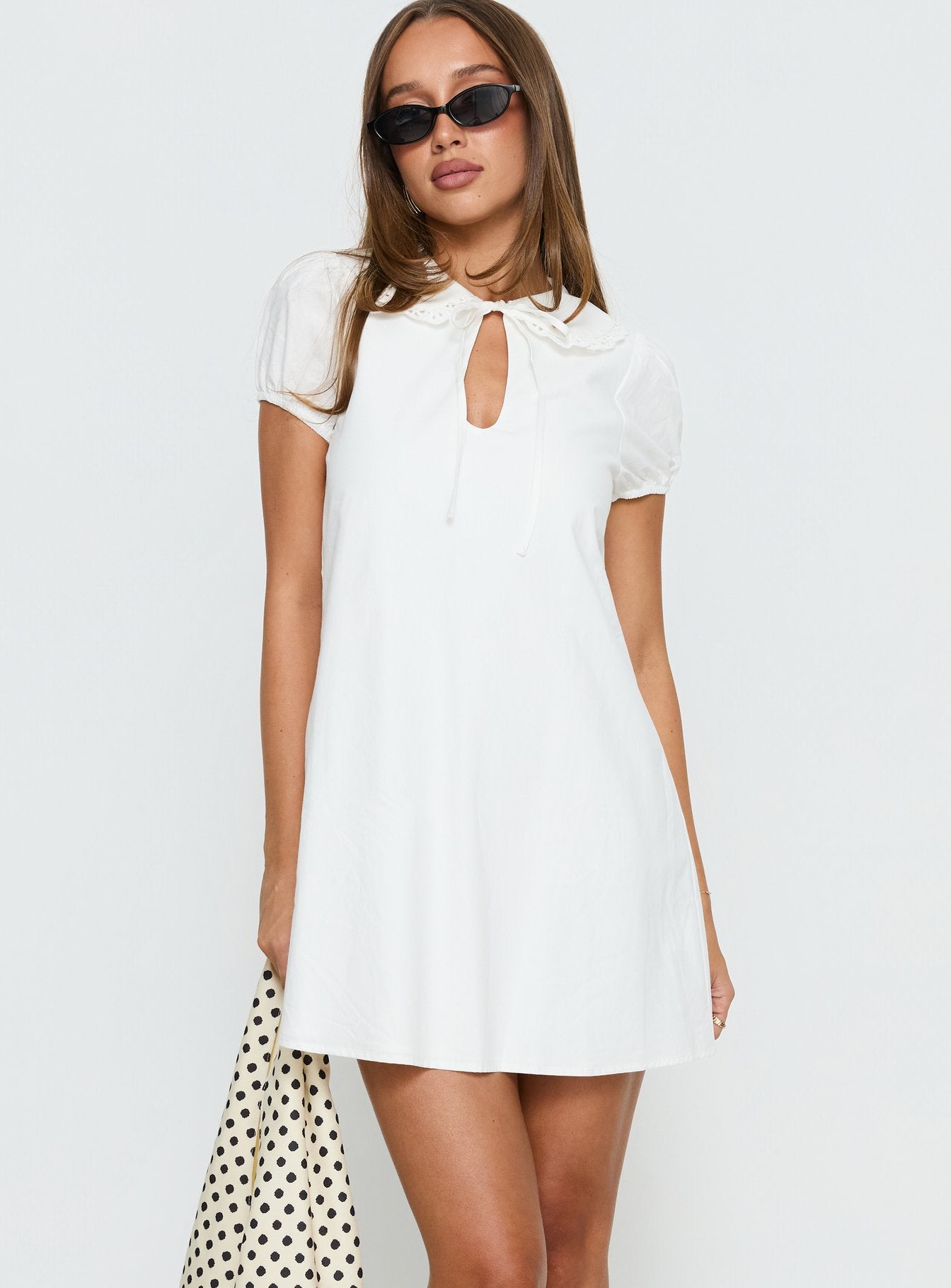 Alternative view of You've Got Mail Lace Trim Keyhole Mini Dress White