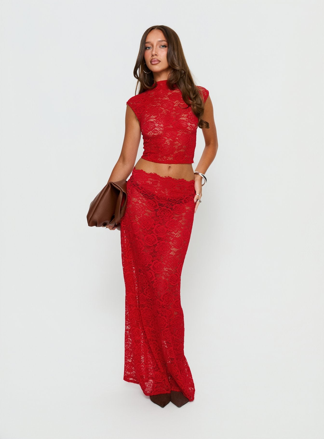 Alternative view of Vionna Lace Maxi Skirt Red