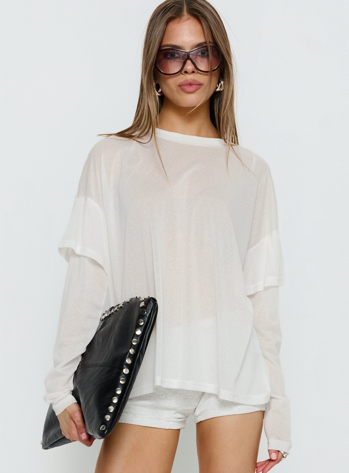 Alternative view of Settle Down Layered Long Sleeve Top White