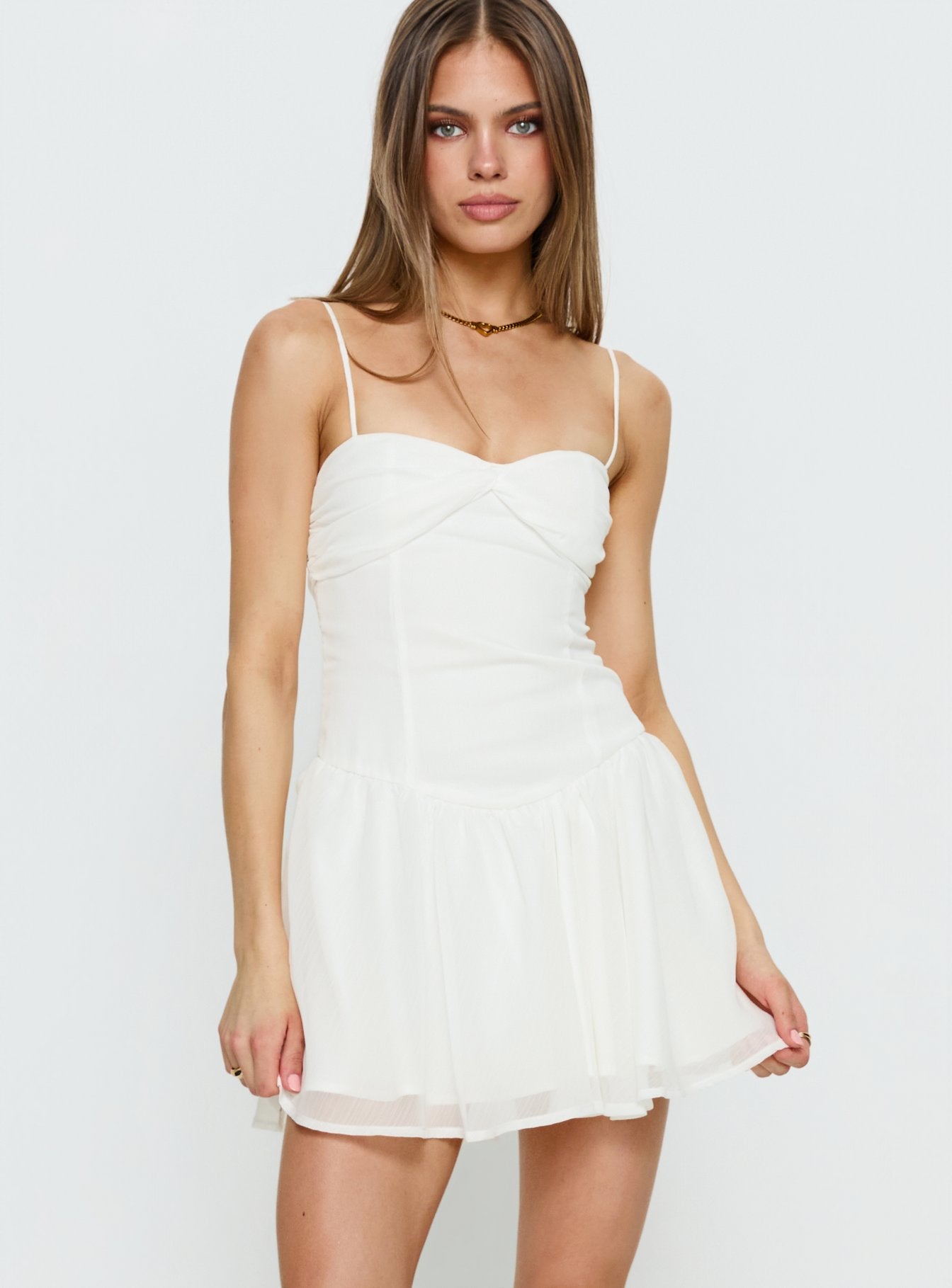 Alternative view of So At Peace Sweetheart Drop Waist Mini Dress White