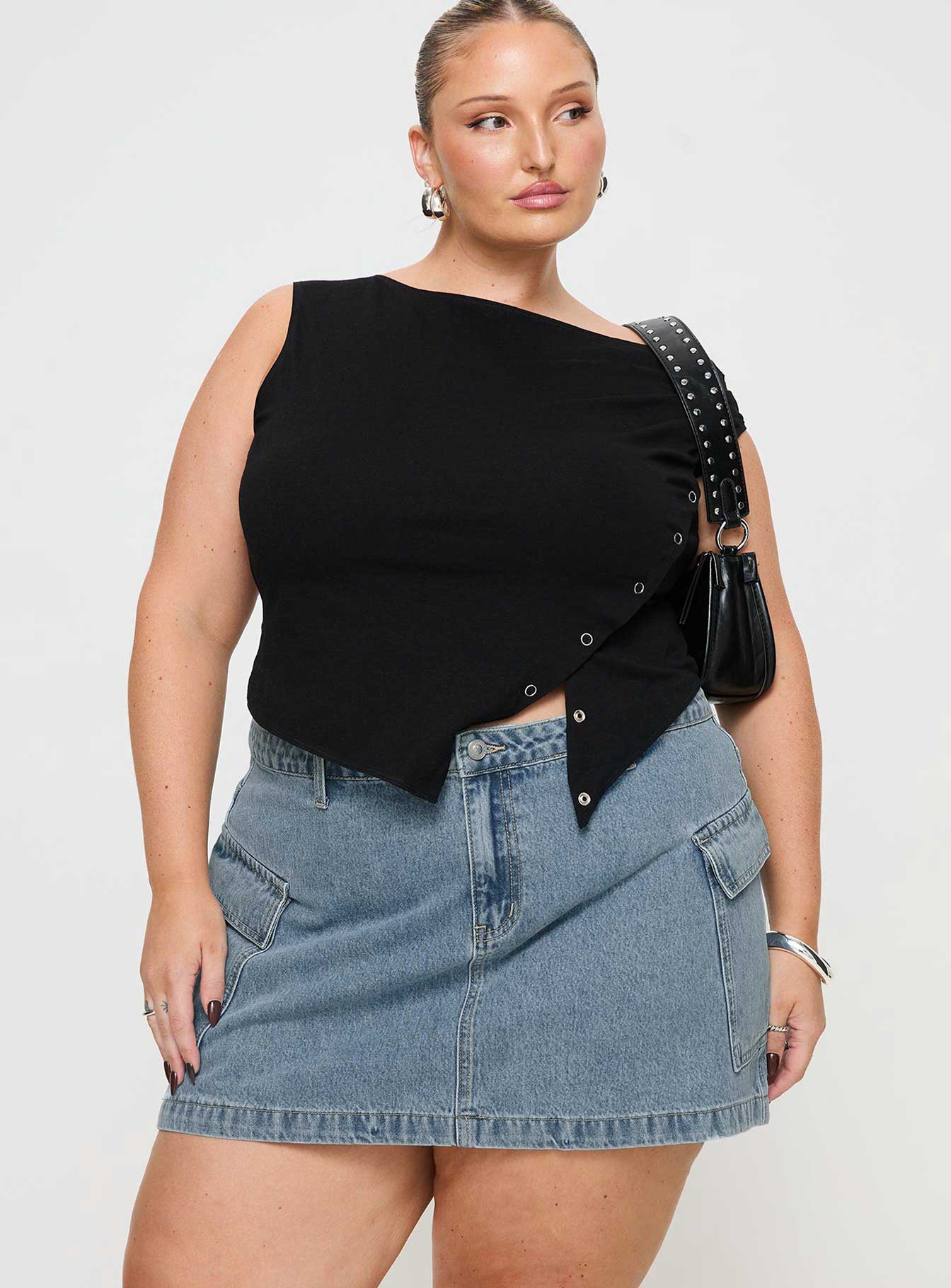 Alternative view of Zakai Cargo Denim Mini Skirt Light Blue Denim Curve
