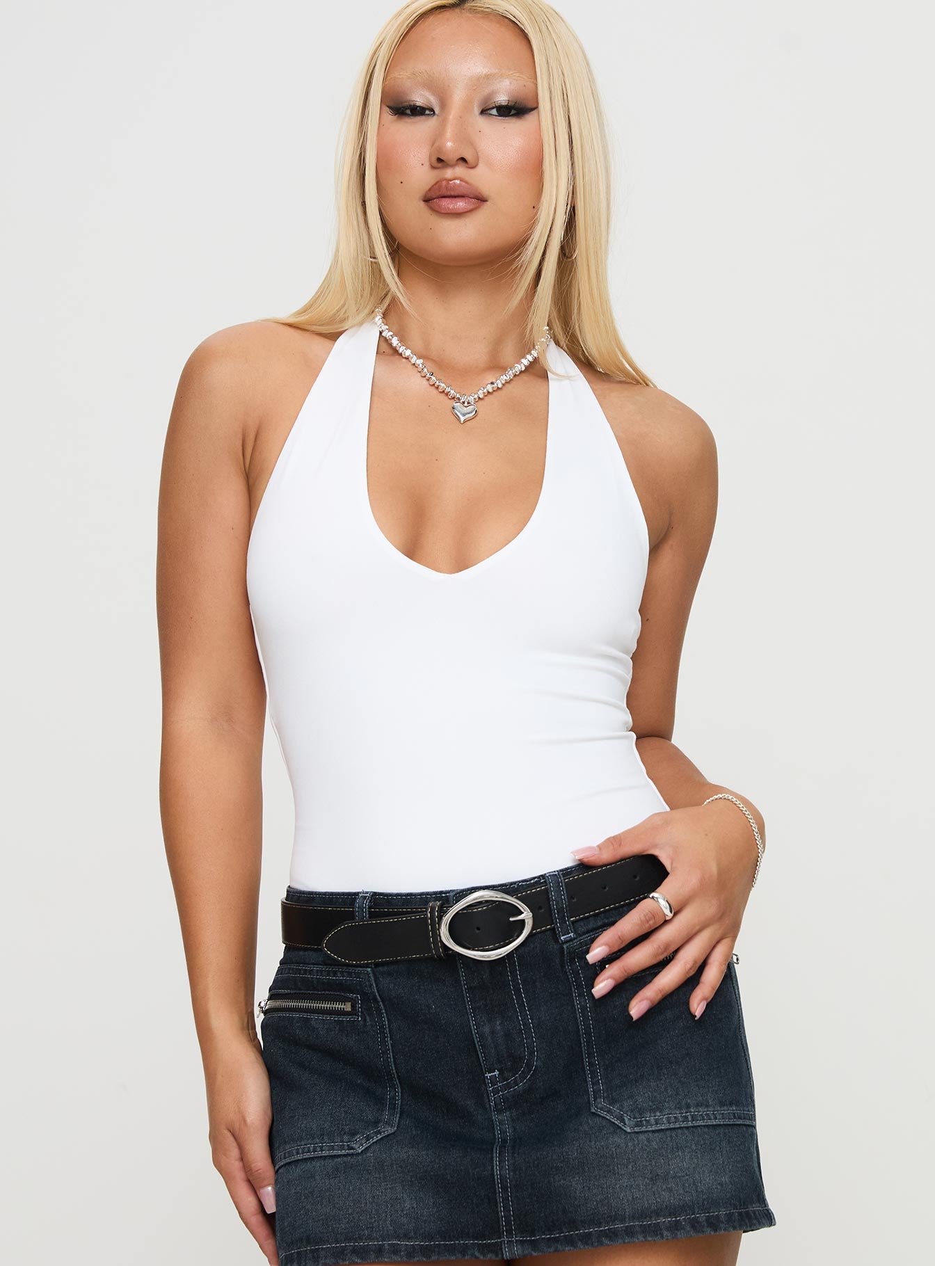 Alternative view of Someone New Halter Bodysuit White