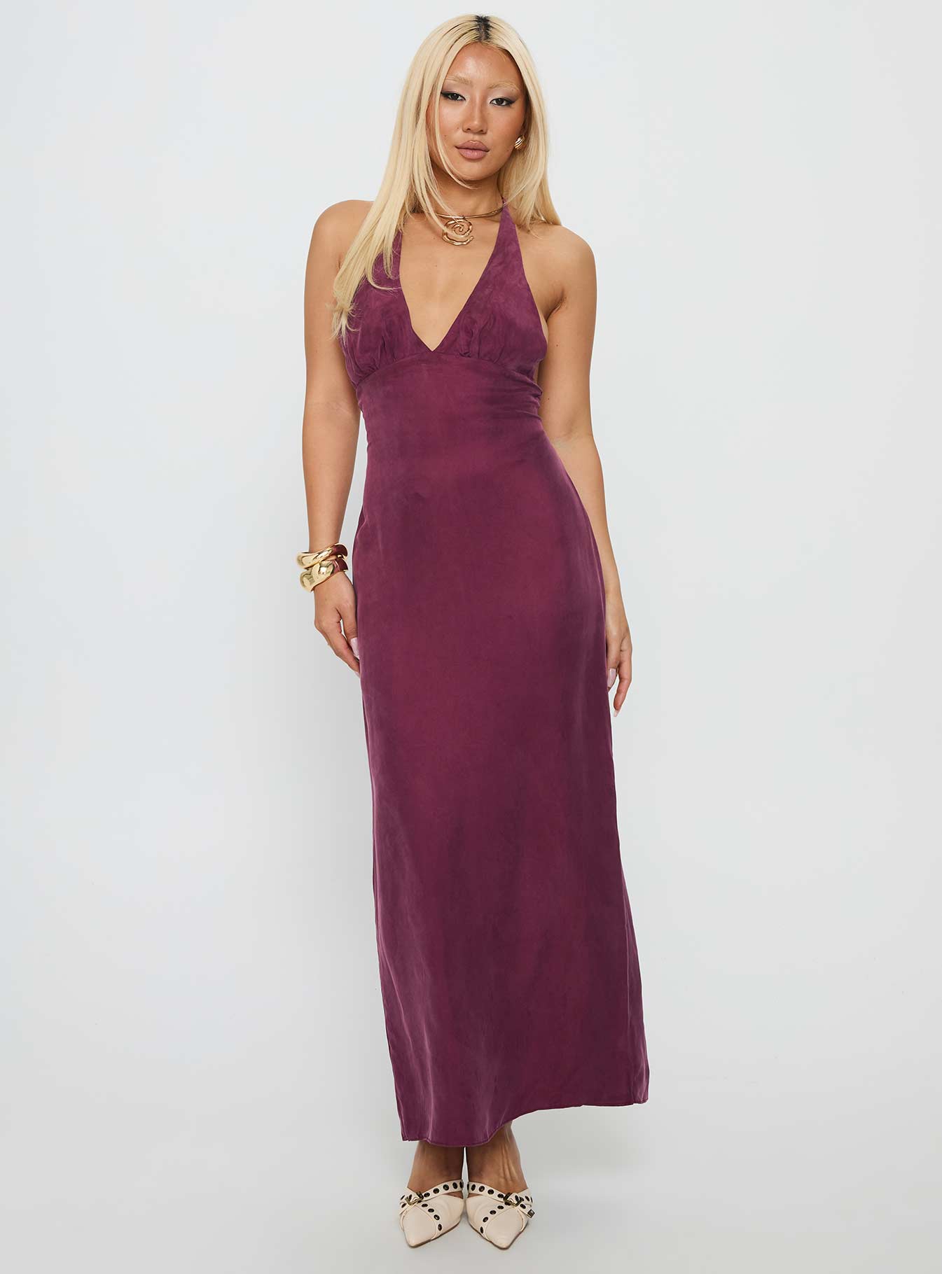 Alternative view of True Companion Halter Maxi Dress Berry