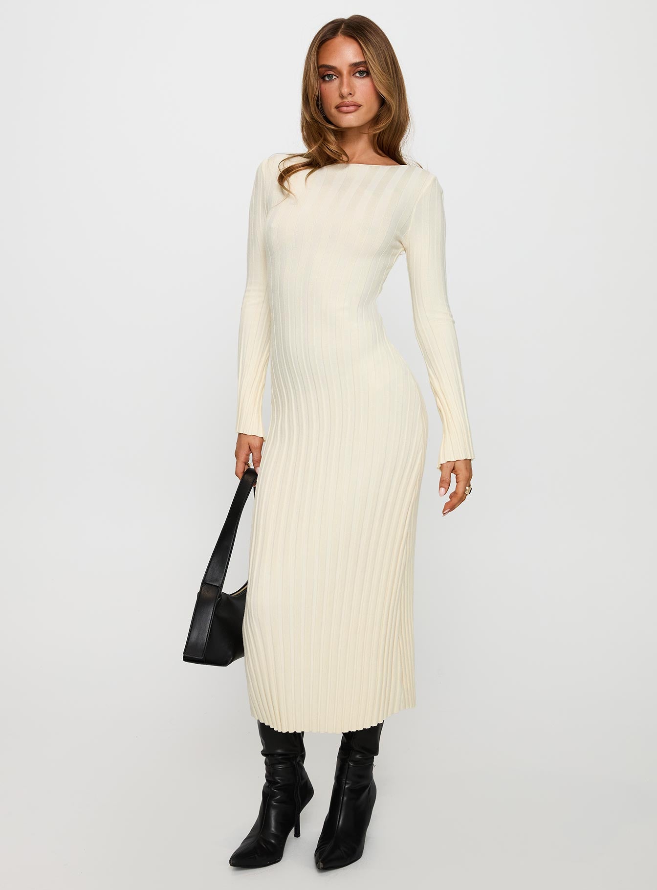 Alternative view of Ryo Long Sleeve Rib Maxi Dress Cream