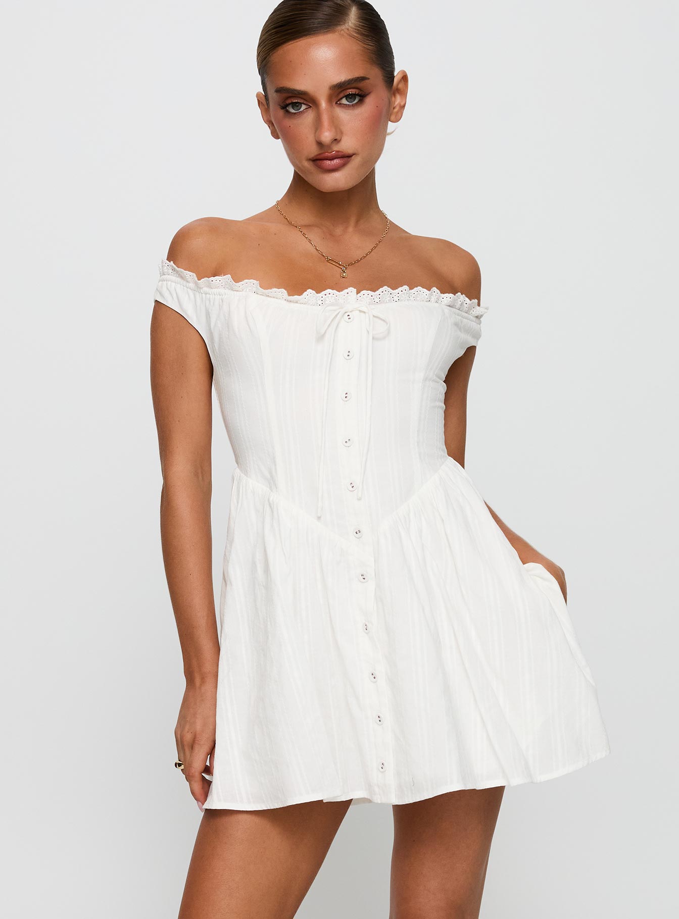 Alternative view of White Horse Off The Shoulder Mini Dress White