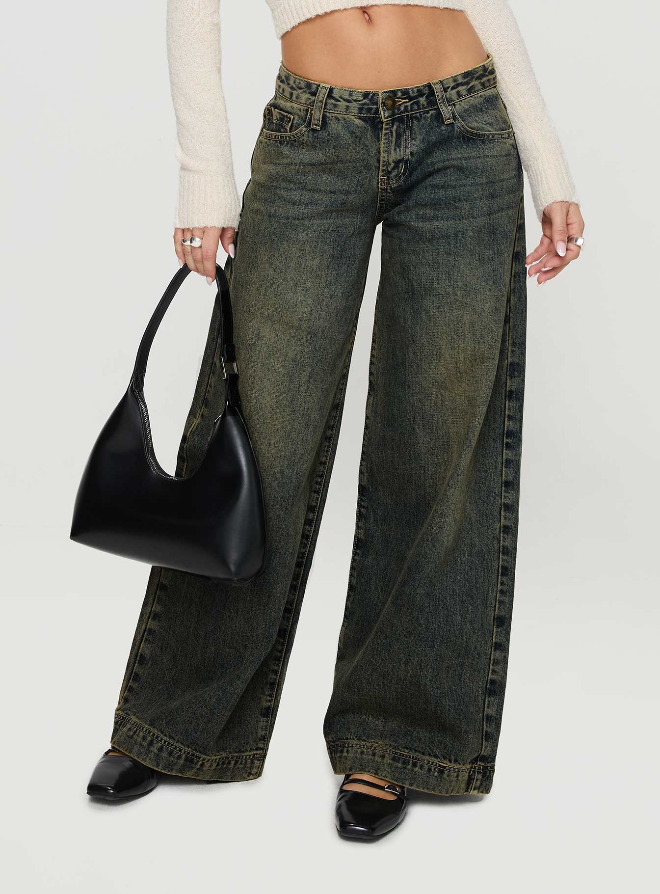 Alternative view of Ribbon Stamp Low Rise Wide Leg Jeans Antique Wash