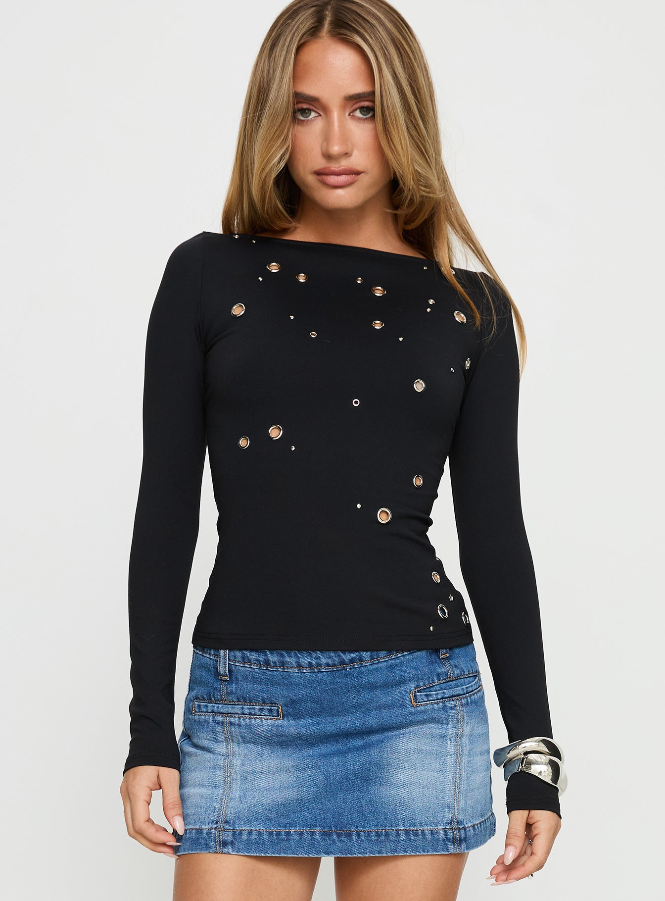 Alternative view of Ryka Long Sleeve Eyelet Top Black